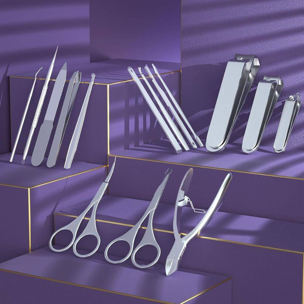 Alt View 2. Beauty Hub Ecommerce - 15-in-1 Stainless Steel Nail Clippers Set - Silver.