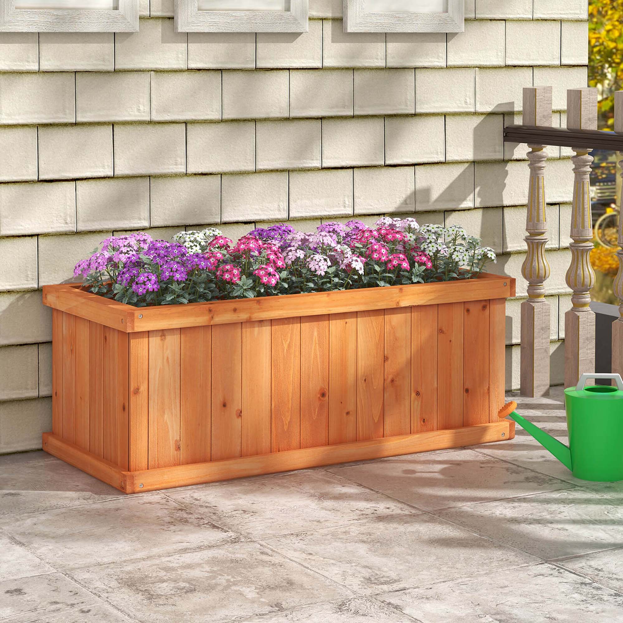Alt View 3. Costway - Raised Garden Bed Fir Wood Rectangle Planter Box with Drainage Holes - Orange.