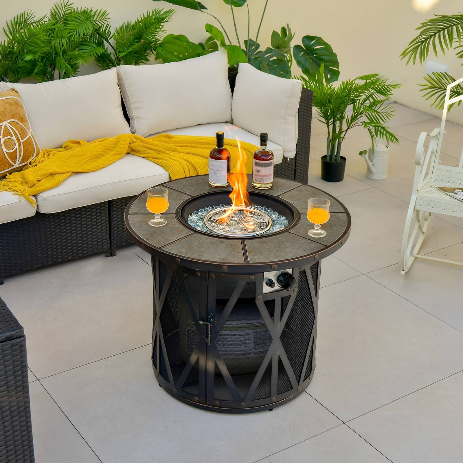 Alt View 5. SKONYON - Outdoor Propane Fire Pit Table with Ceramic Tile Top 30000 BTU Output and Heavy Duty Frame.