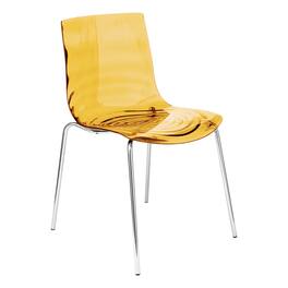 LeisureMod - Astor Modern Plastic Side Dining Chair with Ripple Design and Chrome Metal Legs Accent Side Chair for Home or Office - Transparent Orange