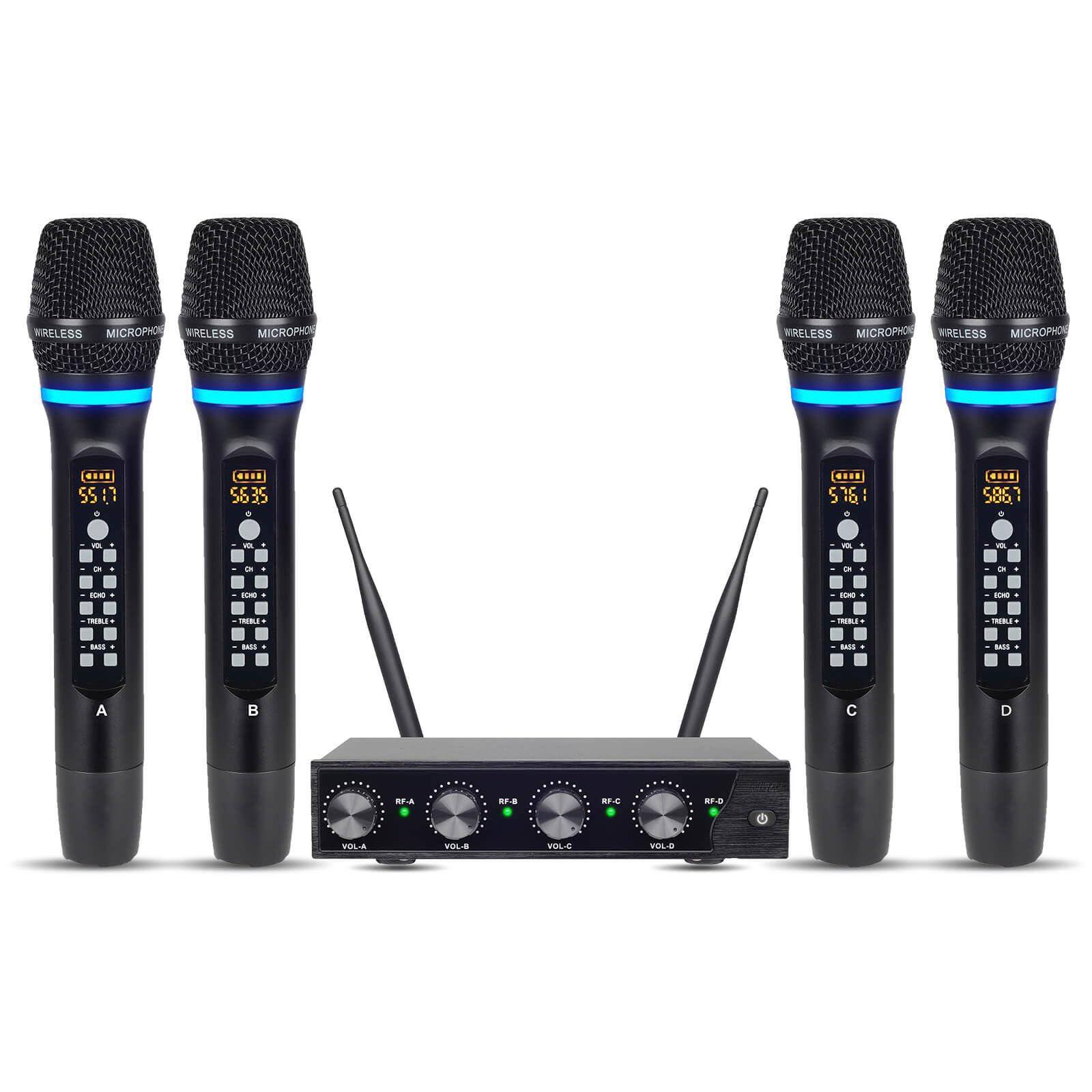 WIRELESS MICROPHONE  
WIRELESS MICROPHONE  
WIRELESS MICROPHONE  
WIRELESS MICROPHONE  

55.17  
56.25  
57.1  
58.67  

A  
B  
C  
D  

RF-A  
RF-B  
RF-C  
RF-D  

VOL-A  
VOL-B  
VOL-C  
VOL-D  

ON  
OFF  
EQ  
TREBLE  
BASS