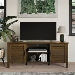 ChaletPosh - Elegant Transitional TV Stand with Concealed Storage Doors - Brown