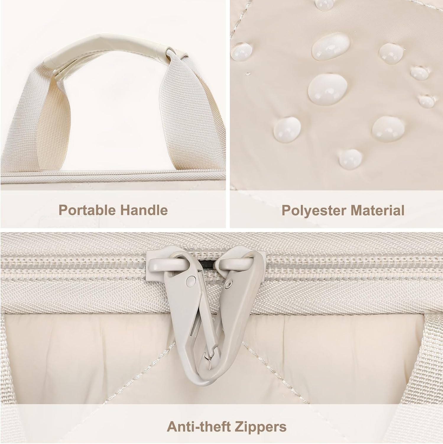 Portable Handle  
Polyester Material  
Anti-theft Zippers