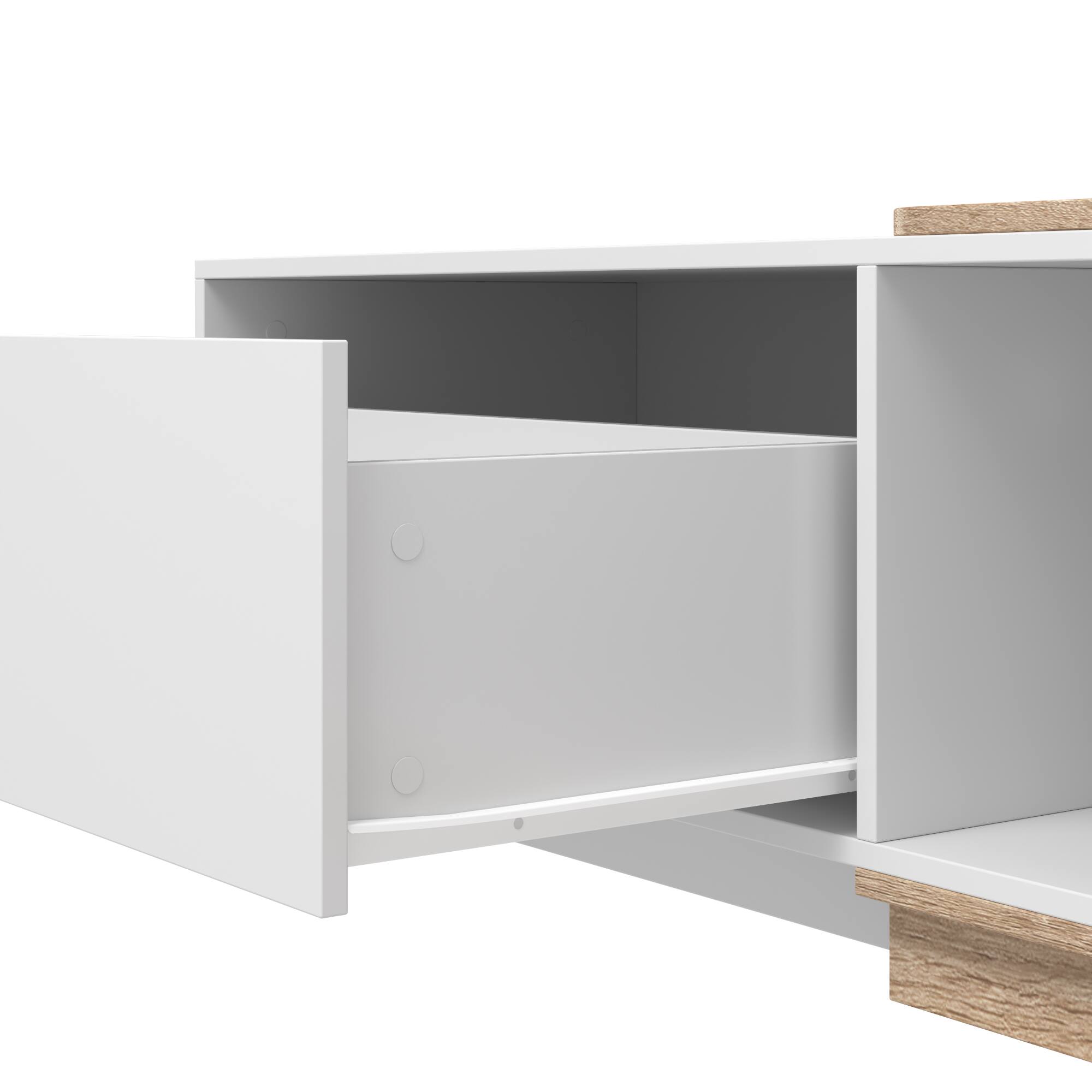 Alt View 3. Famapy - Extendable TV Stand, Modern Entertainment Center with Drawers, Open Shelves and Cable Management - White & Light Oak.