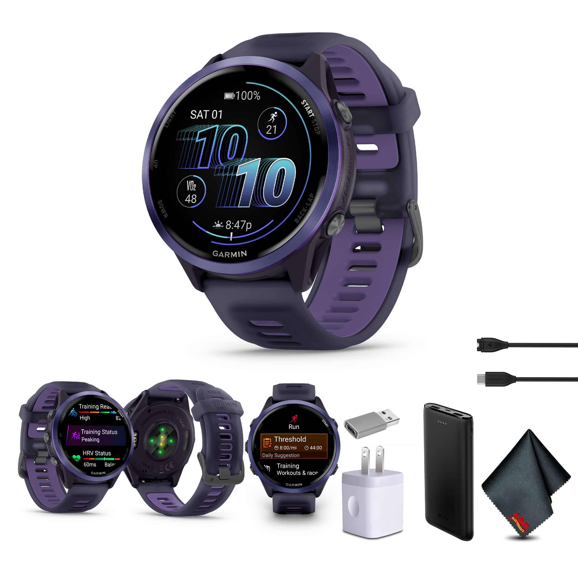 Garmin - Forerunner 570 Running Smartwatch, 47MM WiFi, GPS Fitness Smart Watch For Men And Women, Indigo Aluminum with Tra - Purple - (2025)