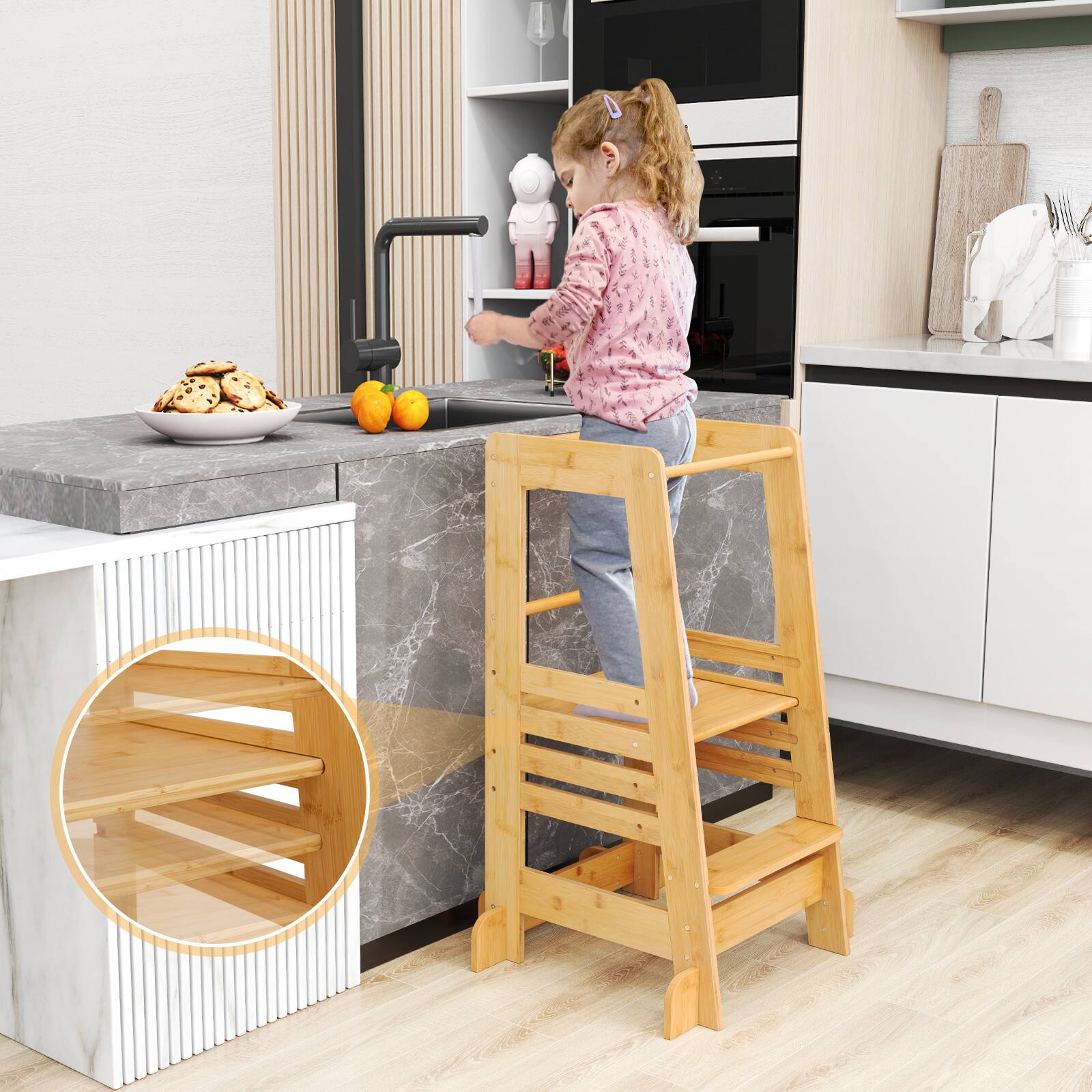 Alt View 9. Gymax - Gymax Kids Kitchen Step Stool Kids Standing Tower w/ Safety Rails Nature - Yellow.