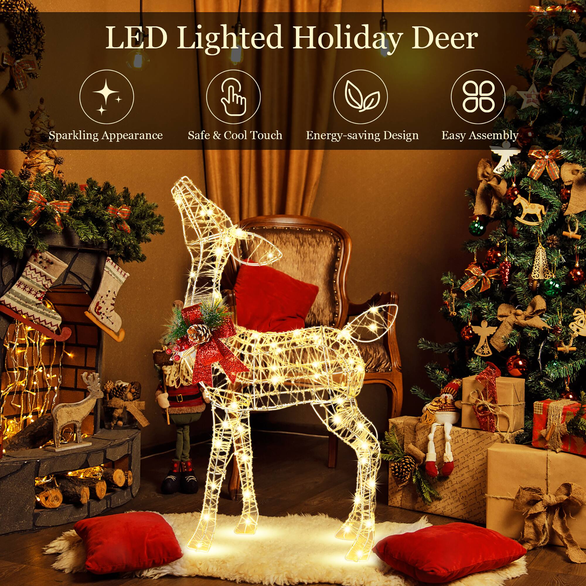 LED Lighted Holiday Deer: Sparkling Appearance, Safe & Cool Touch, Energy-saving Design, Easy Assembly