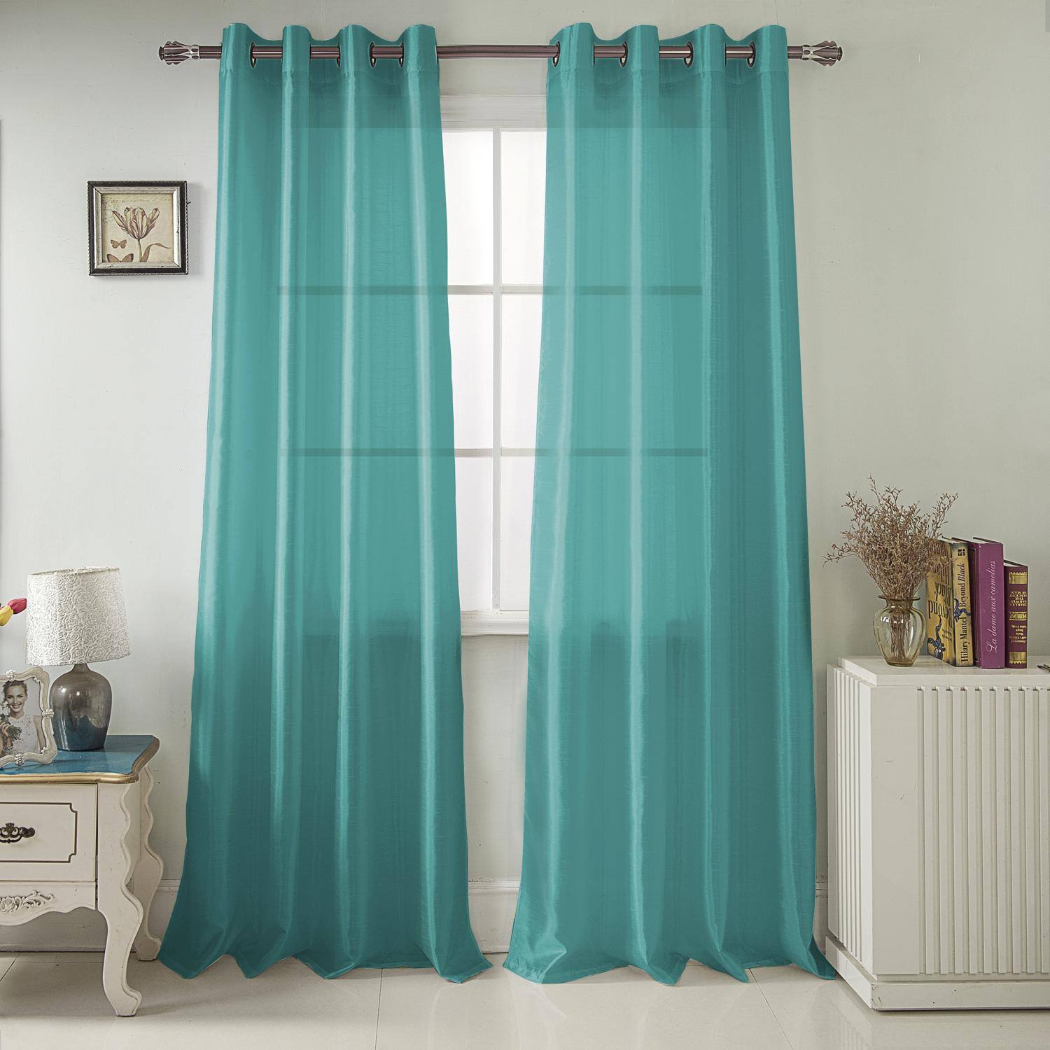 Angle. RT Designers Collection - RT Designer Collection Nancy Grommet Luxurious Modern Design Curtain Panel 54" x 95" Teal - Teal.
