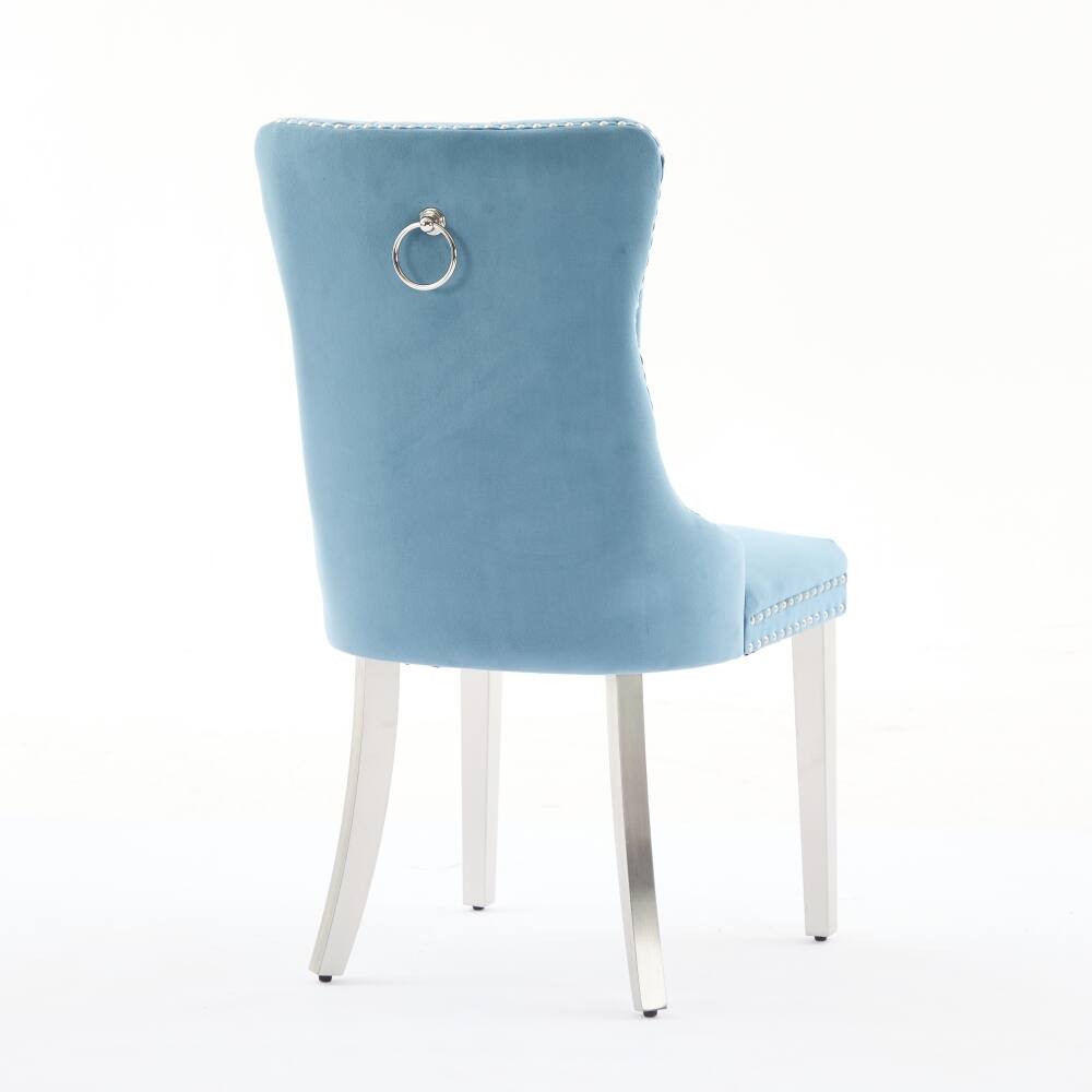 Alt View 2. Loheer - Loheer Velvet Dining Chairs Light Blue Tufted Upholstered Modern Seating with Chrome Legs Nailhead Trim Set of 2 - Light Blue.
