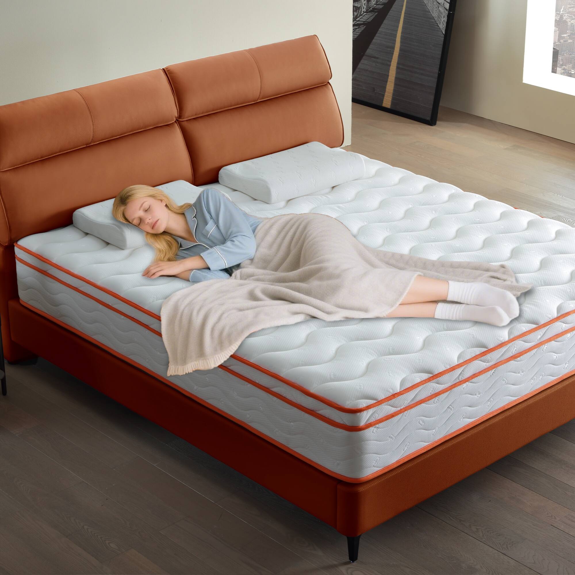 Front. Boyel Living - 12-Inch King Euro-Top Hybrid Memory Foam and Pocket Coil Mattress - White.