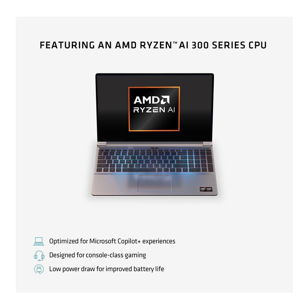 FEATURING AN AMD RYZEN™ AI 300 SERIES CPU

- Optimized for Microsoft Copilot+ experiences
- Designed for console-class gaming
- Low power draw for improved battery life