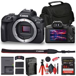 Bundle - Canon - EOS R100 Mirrorless Camera (6052C002) + Bag + 64GB Card + LPE17 Battery + More - Black w/ Battery