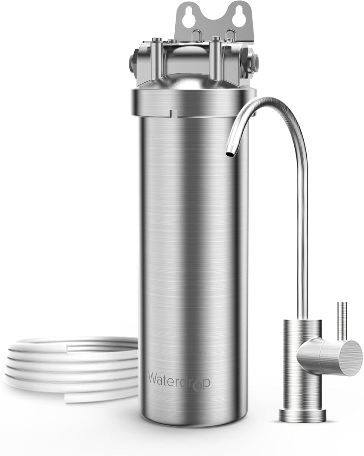 Waterdrop - BS08 Under Sink Water Filter, 1 Year Lifetime Stainless Steel Water Filter System - Silver