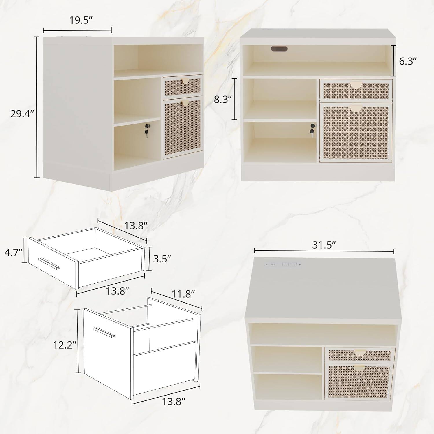 - Width: 19.5"
- Height: 29.4"
- Depth: 8.3"
- Width: 6.3"
- Height: 13.8"
- Depth: 4.7"
- Width: 13.8"
- Depth: 3.5"
- Width: 13.8"
- Depth: 11.8"
- Height: 12.2"
- Width: 13.8"
- Width: 31.5"
