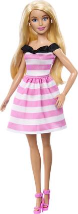 Mattel - Barbie 65th Anniversary Fashion Doll with Blonde Hair, Pink Striped Dress and Accessories - Collectibles - Multicolor