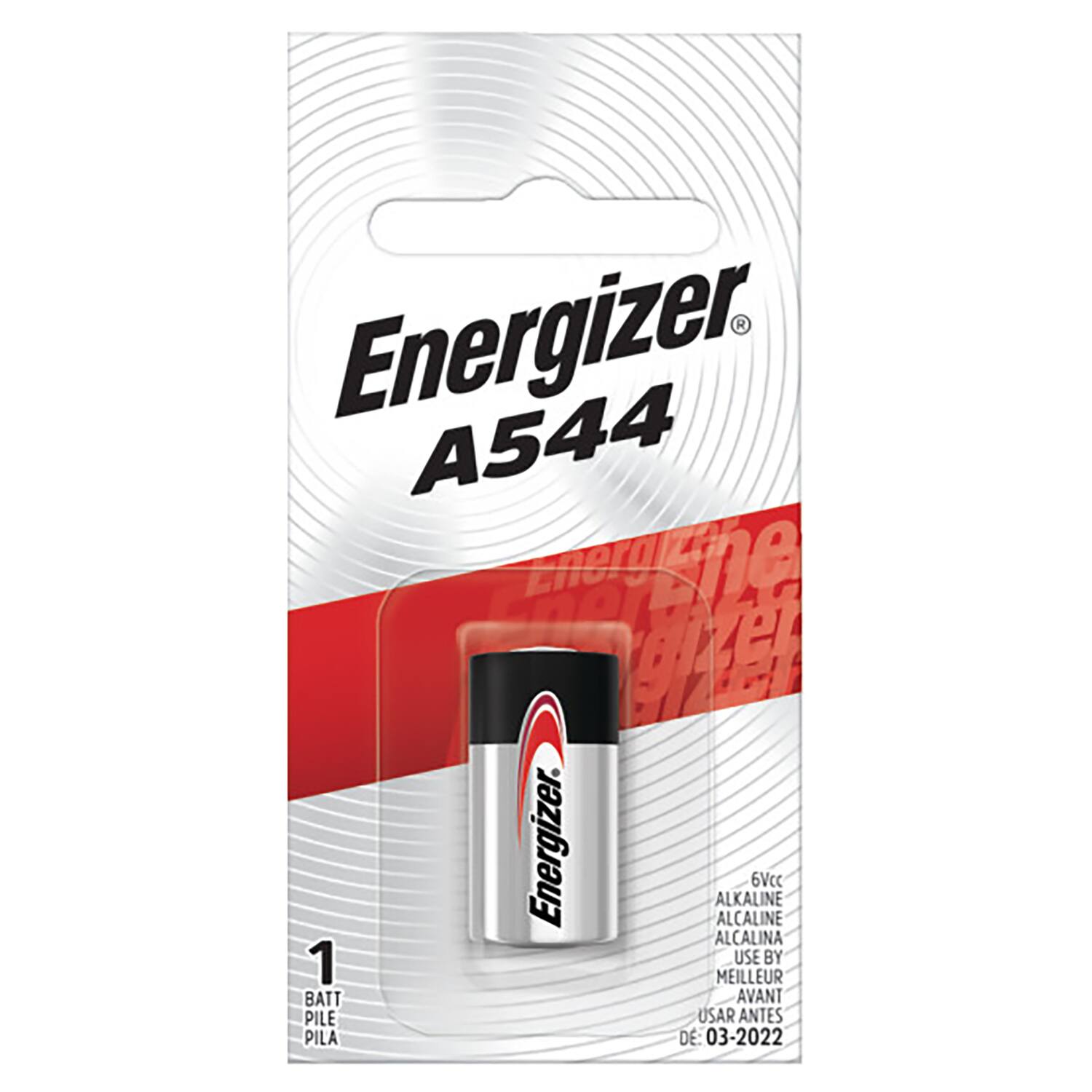 Energizer A544  
6Vcc  
Alkaline  
Alcaline  
Alcalina  
Use by: 03-2022  
Meilleur avant: 03-2022  
Usar antes de: 03-2022