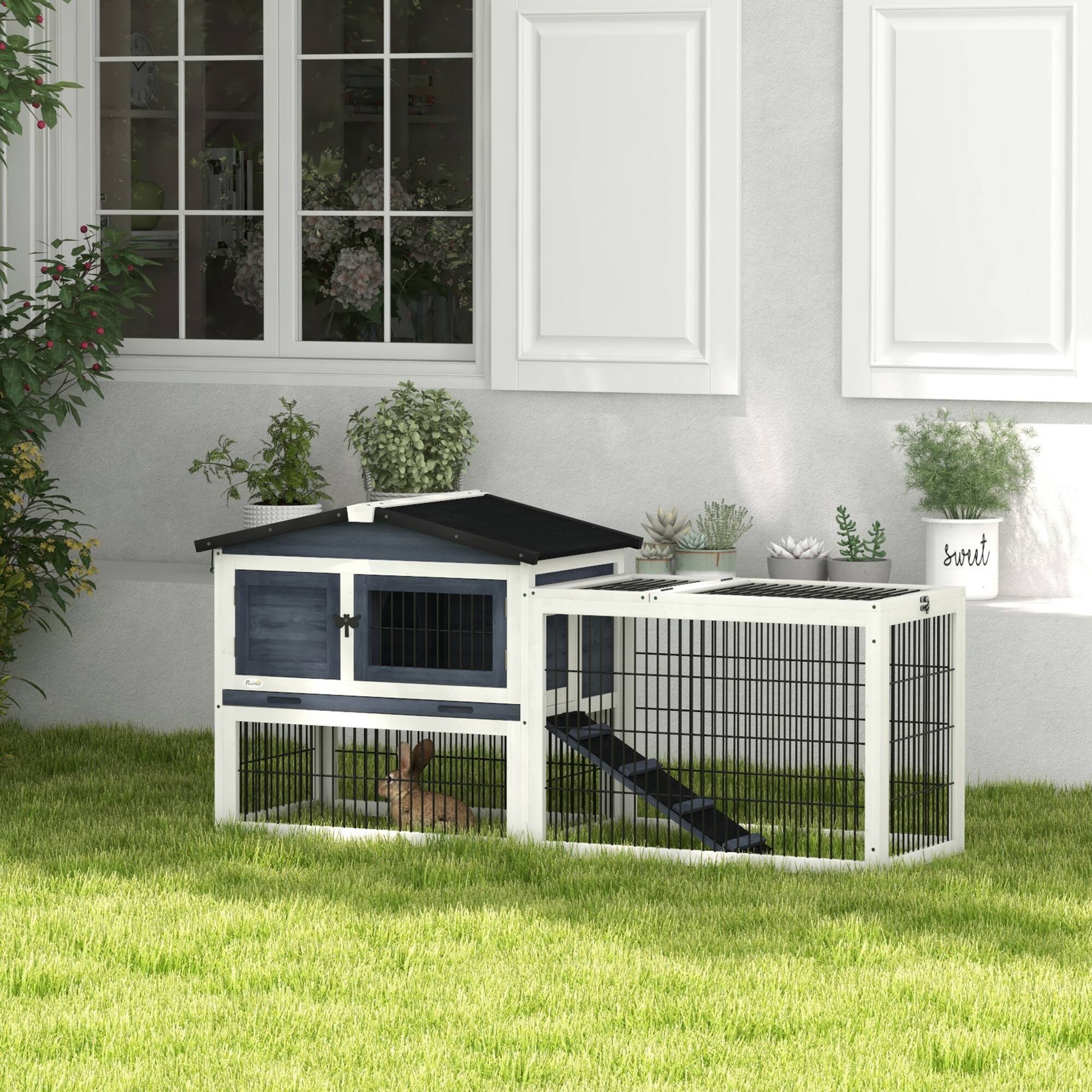Alt View 1. Pawhut - Level 59" Outdoor Rabbit Hutch with Openable Top.