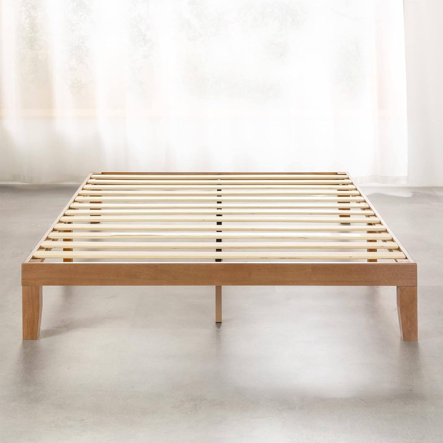 Left. Hivvago - Hivvago King size Solid Wood Platform Bed Frame in Wooden Finish - Brown.
