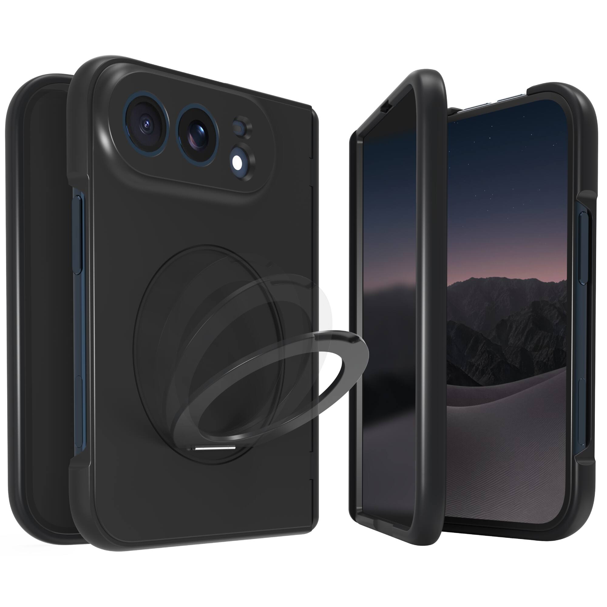 Front. Vena - For Apple iPhone Duo Case With Stand, Magsafe Magnetic Phone Case, Full Hinge Protective Cover, Wireless Charging, Black - Black.