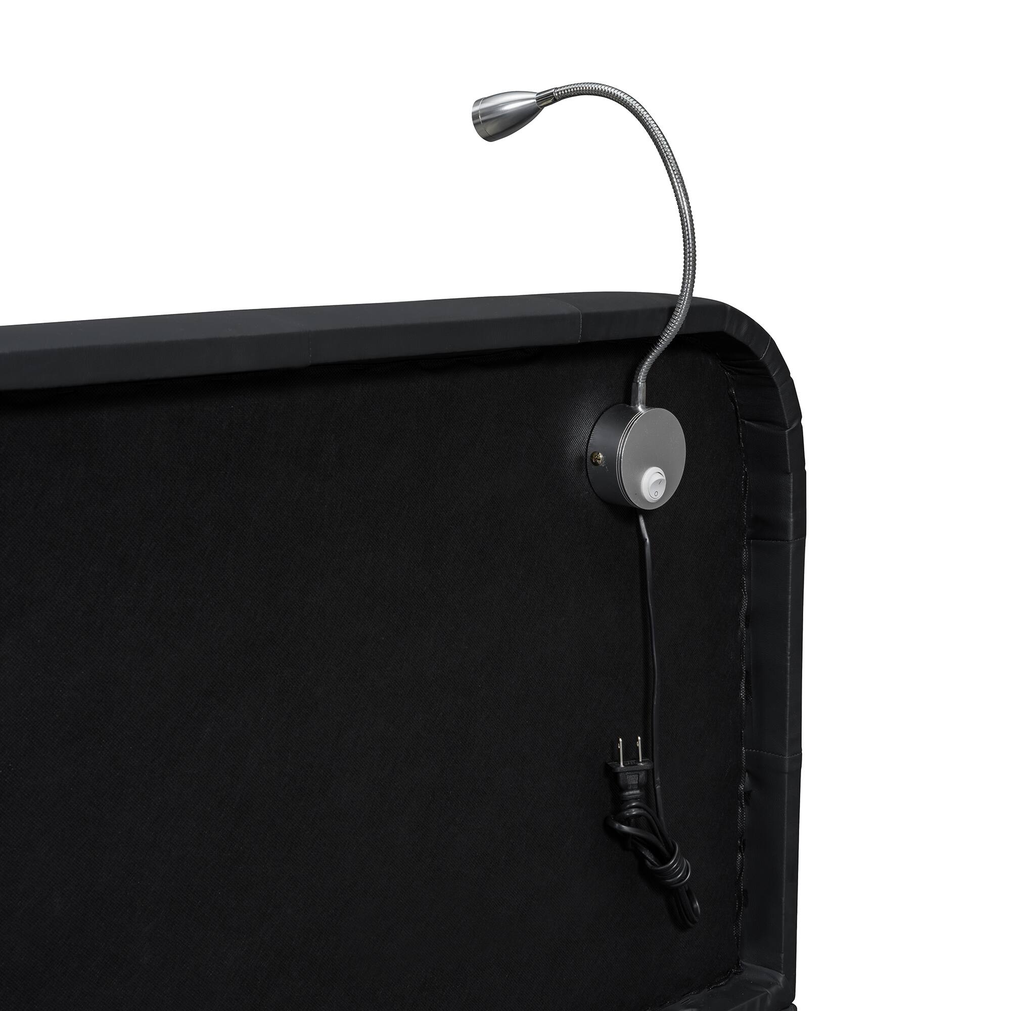 Alt View 7. Tiramisubest - Queen Size Upholstered Platform Bed with 2 Reading Lights, Black - Black.