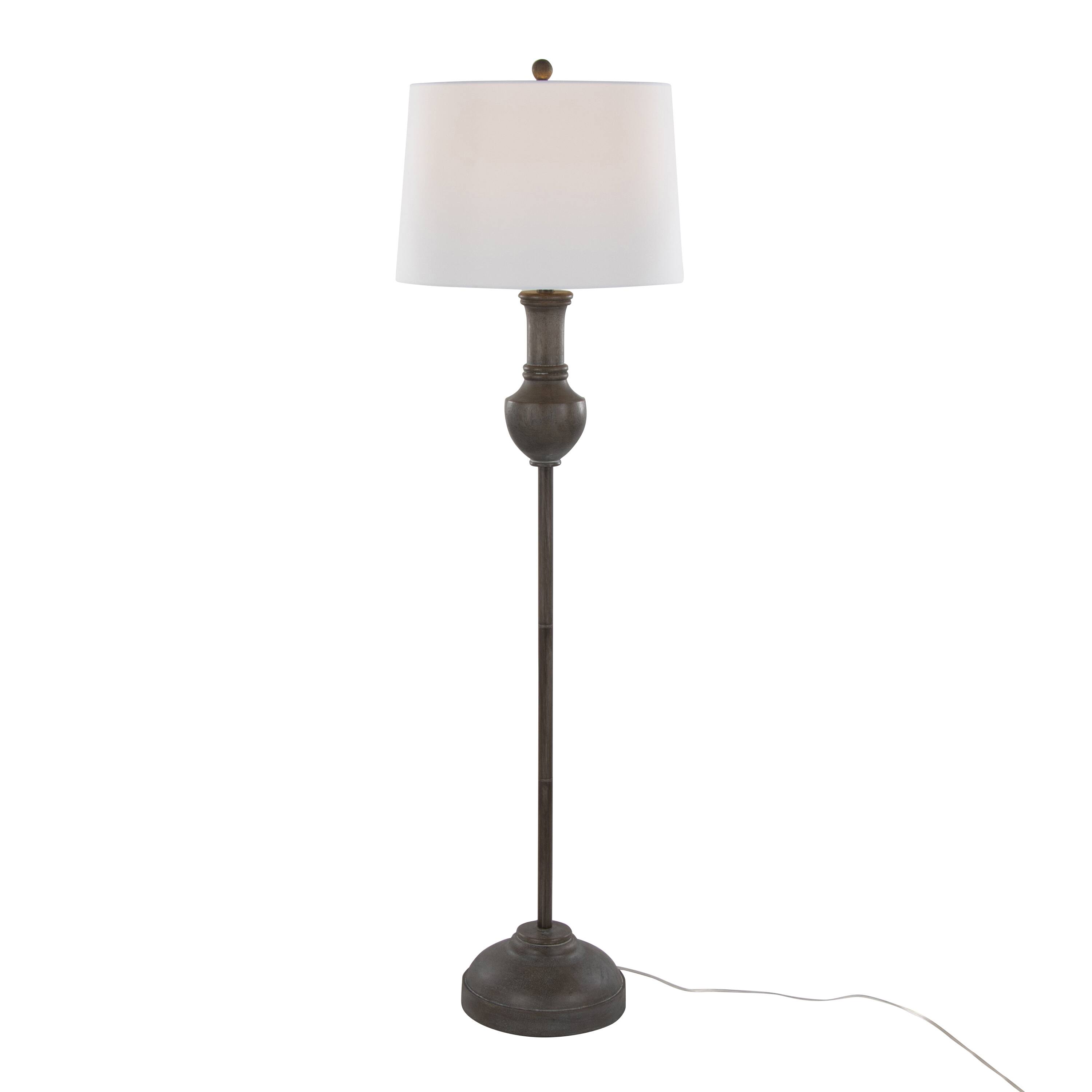 Back. Loheer - Loheer 61.5" Contemporary Polyresin Floor Lamp Acid Grey Wood Finish White Linen Shade - White.