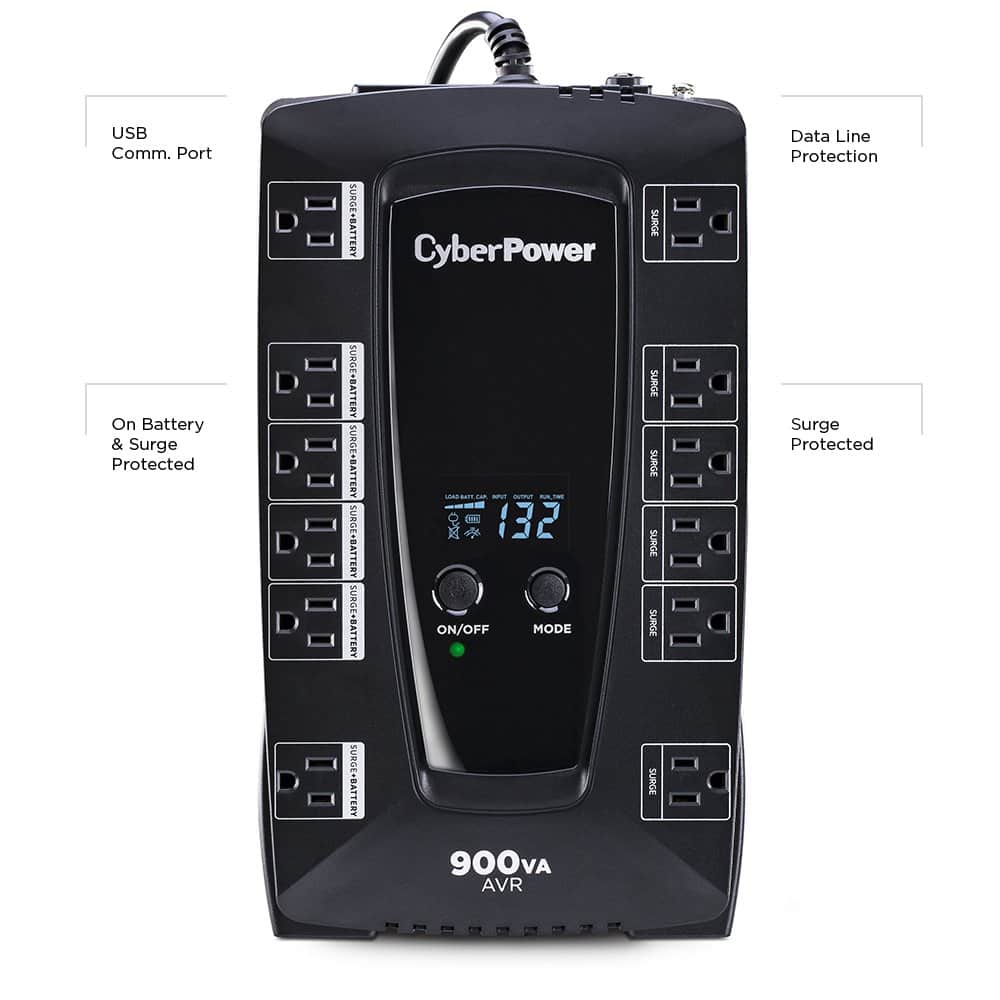 CyberPower - Intelligent LCD Series AVRG900LCD 900VA 480W UPS - Black