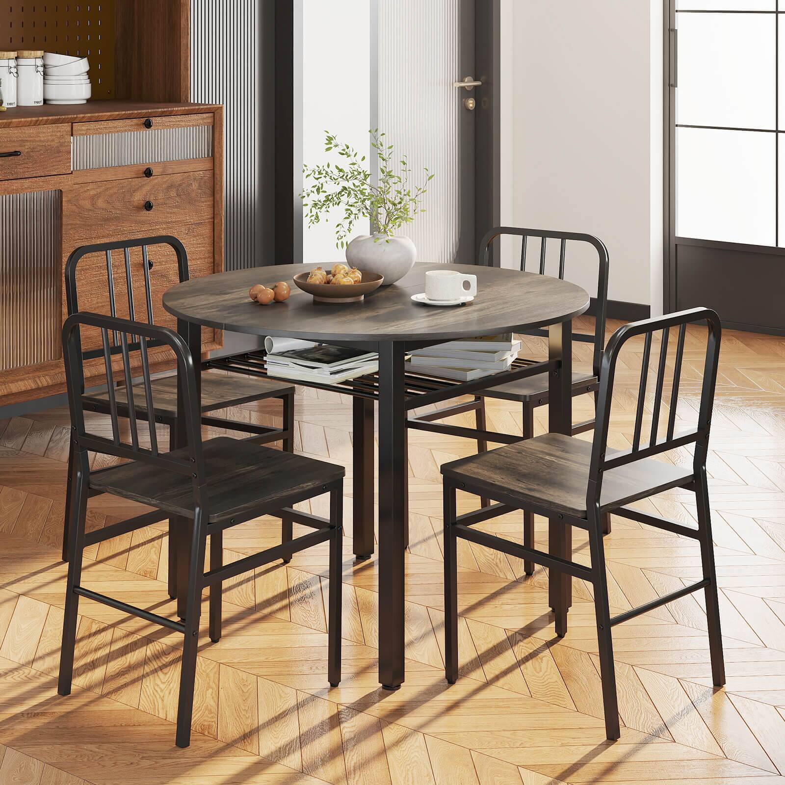 Alt View 3. Costway - Costway 5-Piece Round Dining Table Set, Space-saving Dinette Table Set with Storage Shelf - Gray,Black.
