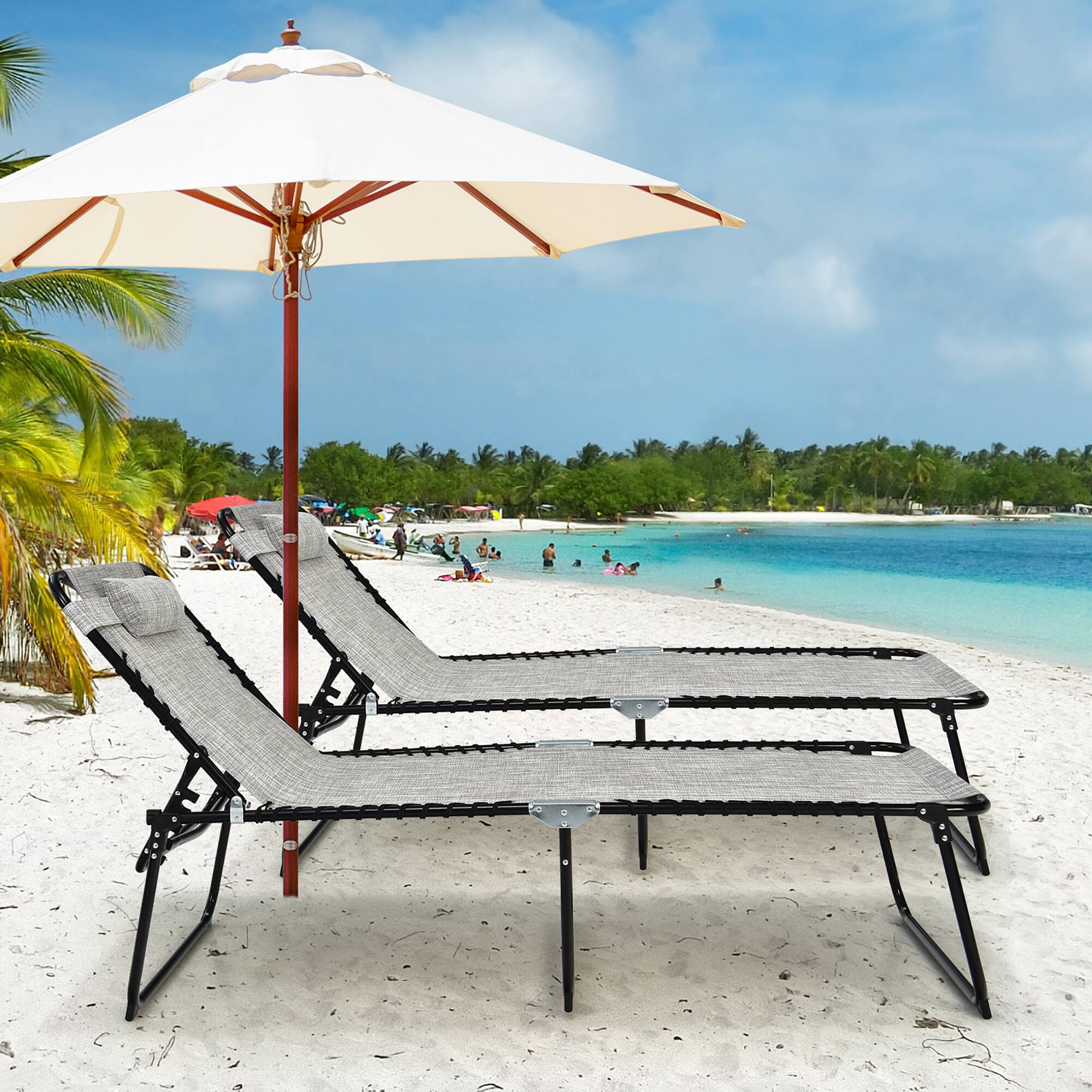 Alt View 4. Costway - Costway Folding Lounge Chaise Chair 4 Position Patio Recliner w/Pillow Sunbathe Chair - Grey.