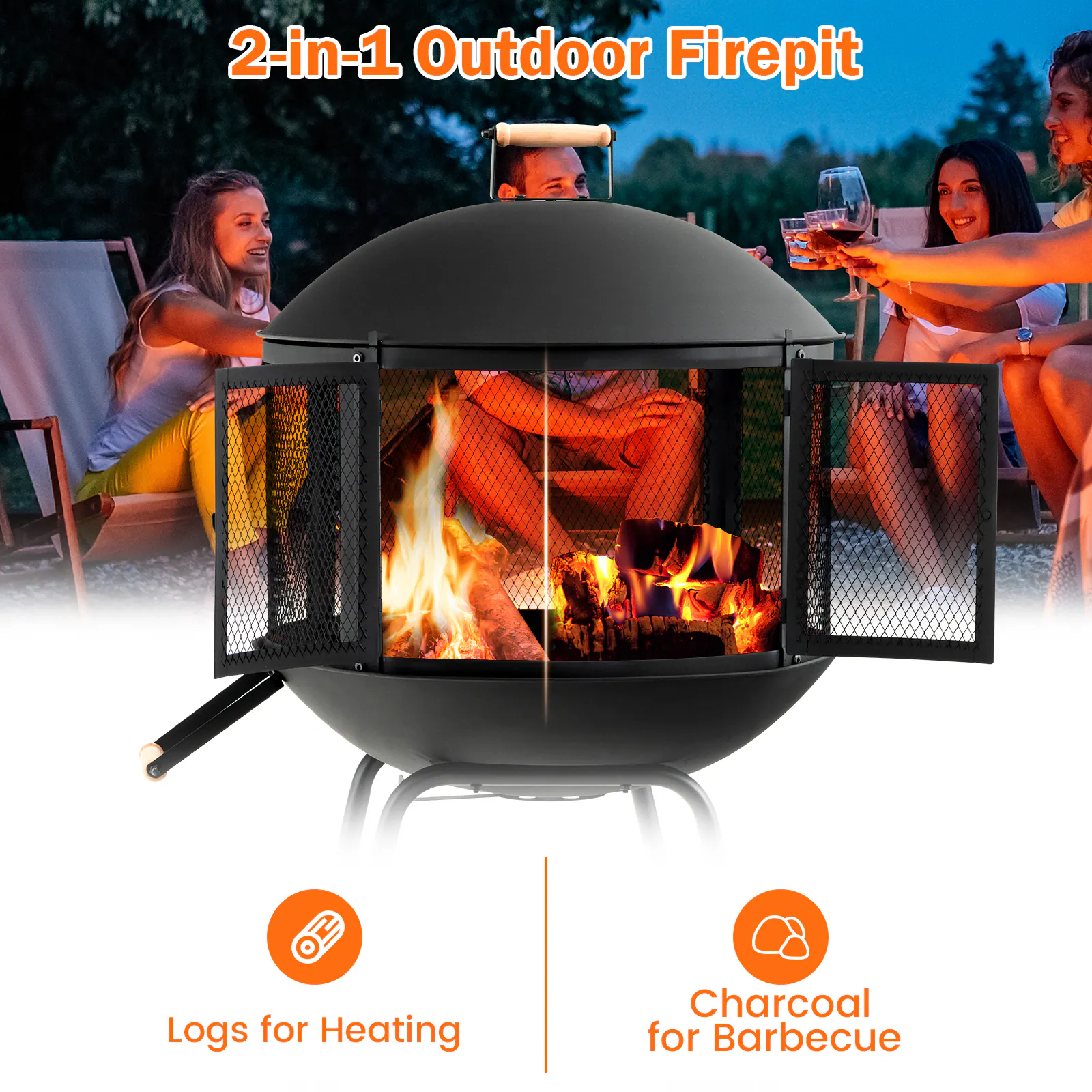 2-in-1 Outdoor Firepit Logs for Heating Charcoal for Barbecue