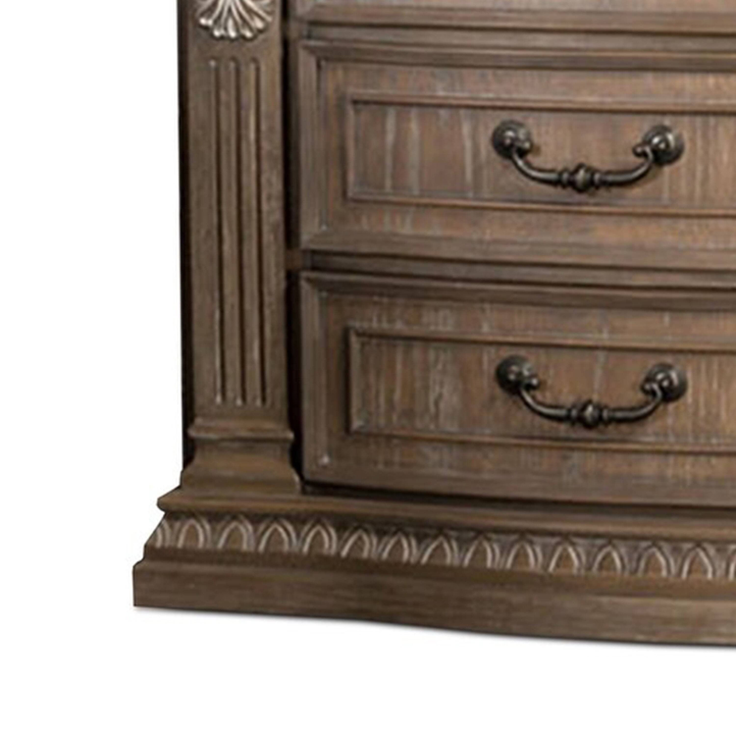 Alt View 3. Manhattan Lane - Reven Nightstand, 3 Drawers, Weathered Oak Brown Wood, Metal, 31 Inch - Oak Brown, Bronze.