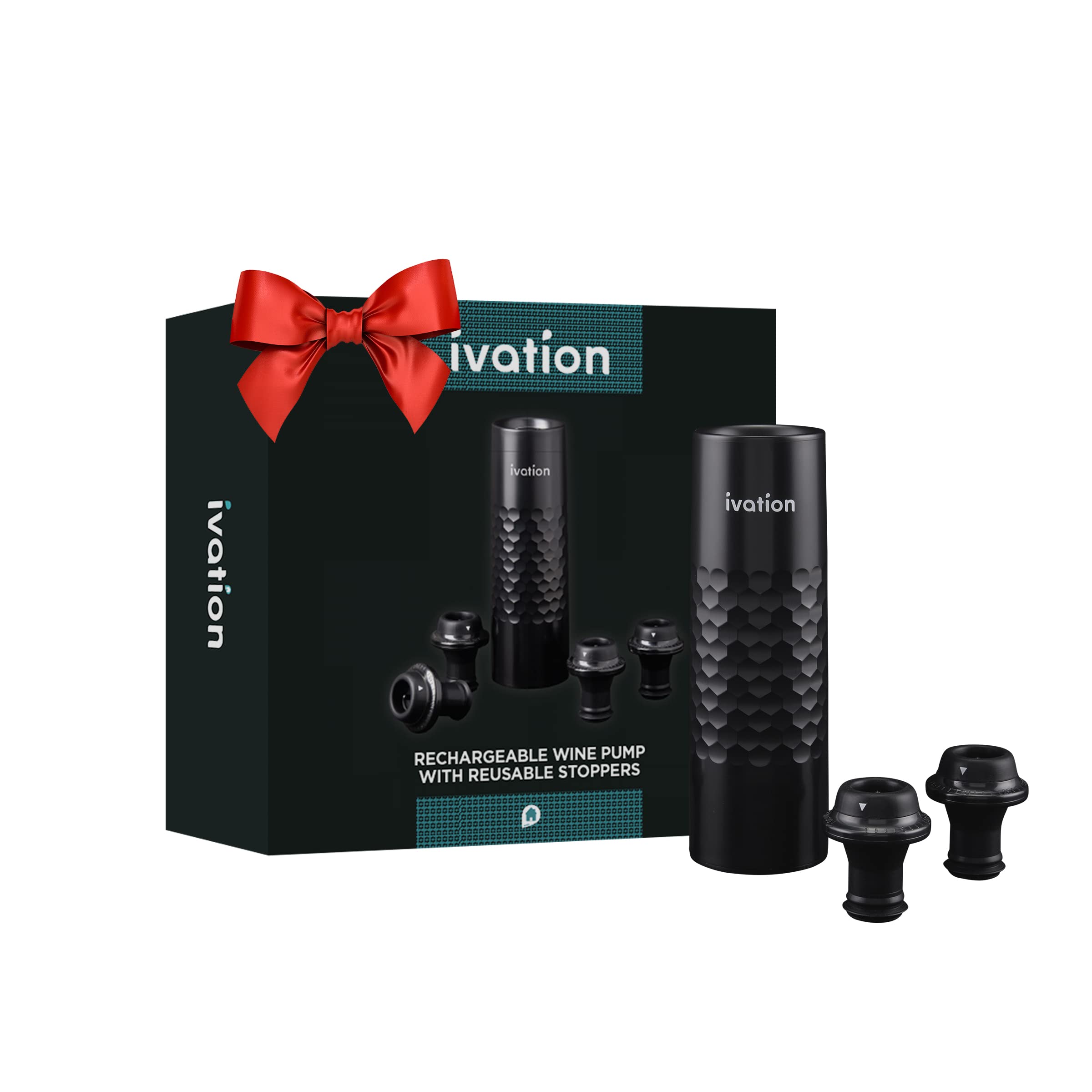 ivation, ivation, ivation, RECHARGEABLE WINE PUMP WITH REUSABLE STOPPERS