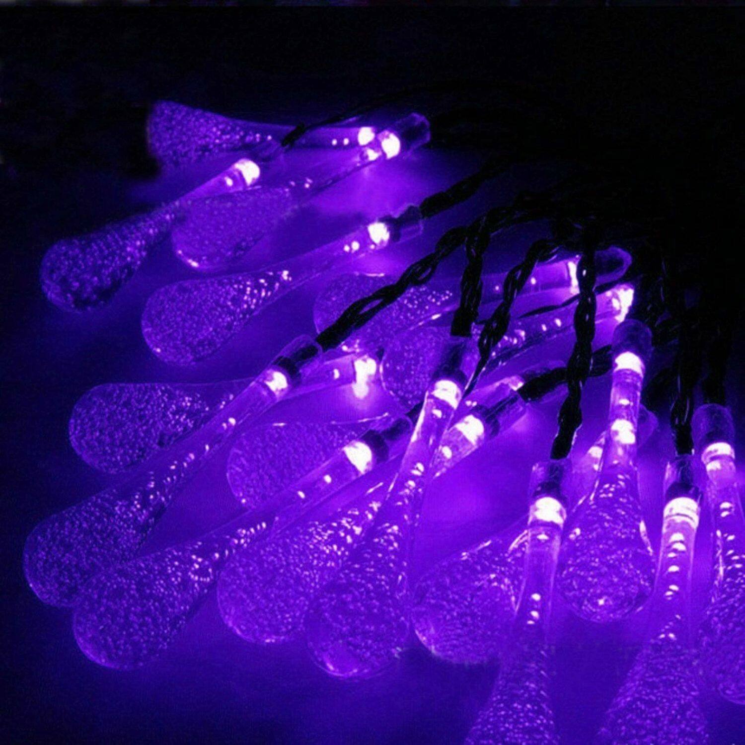Left. Home Collection - Purple Outdoor Solar Powered 30 LED String Lights – Waterproof Garden, Patio, Yard & Party Decoration Lamp.