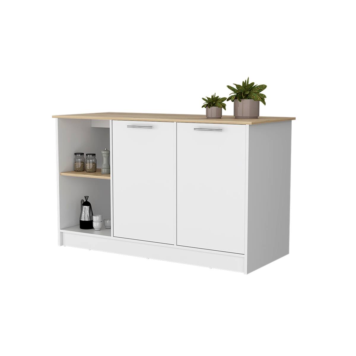 Alt View 3. Loheer - Loheer Large Stationary Kitchen Island with 59-Inch Countertop and Double Door Cabinets - Multi.