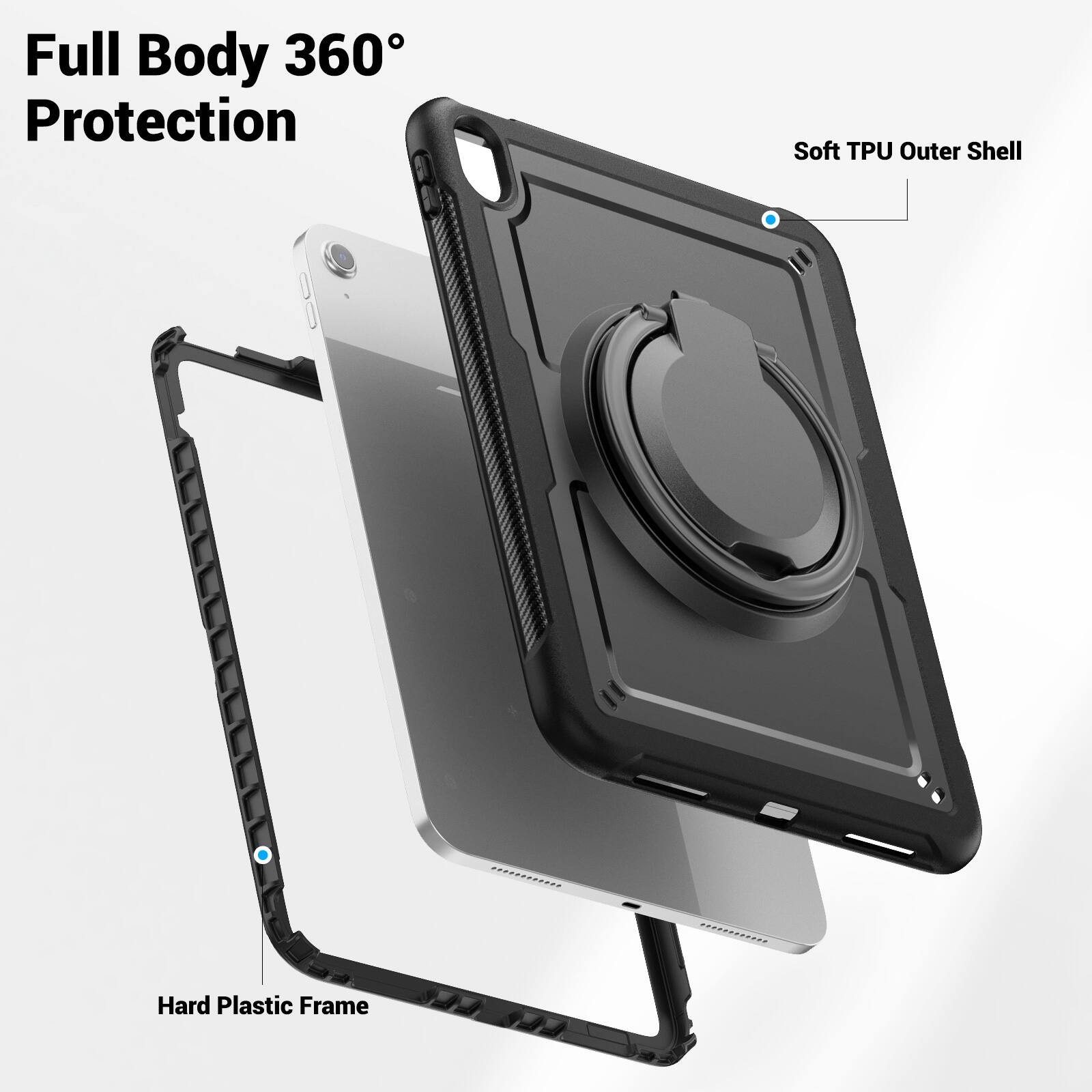 Full Body 360° Protection  
Soft TPU Outer Shell  
Hard Plastic Frame