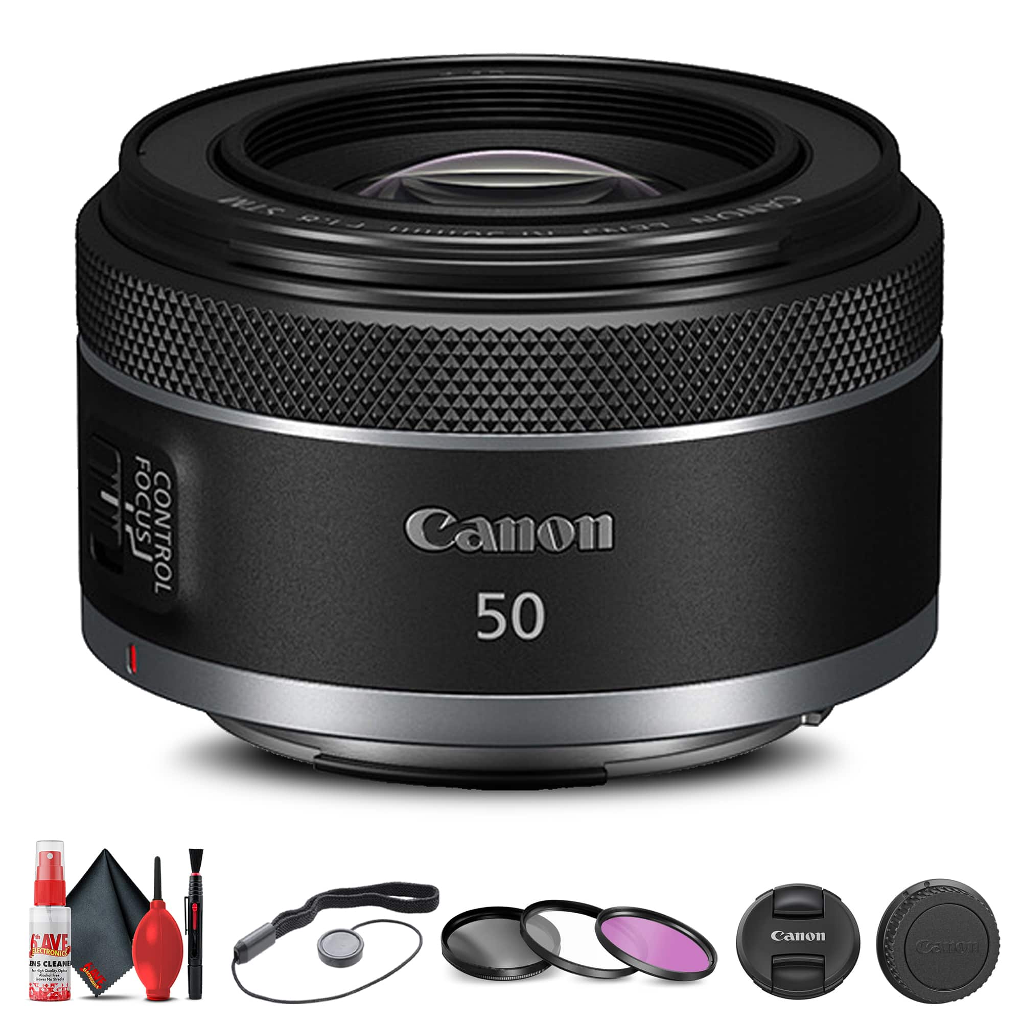 Canon - RF 50mm f/1.8 STM Lens (4515C002) + Filter Kit + Cap Keeper Base Bundle (International Model) - Black
