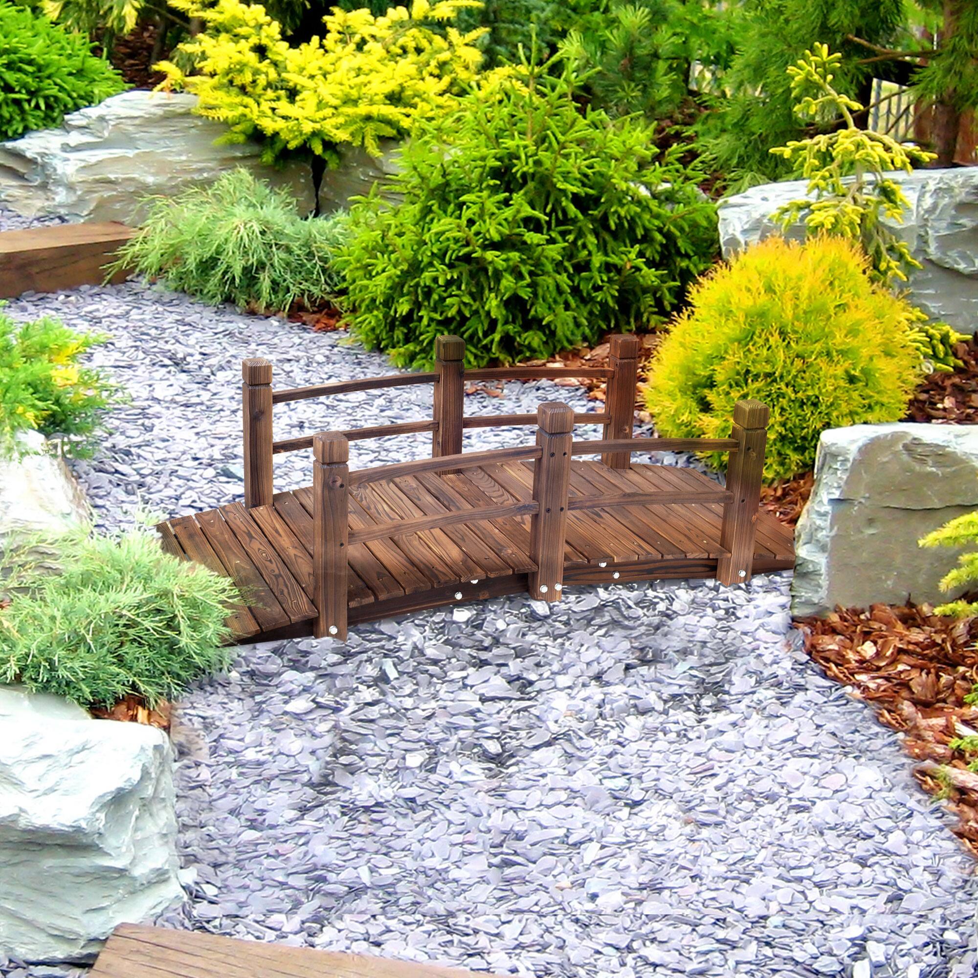 Alt View 8. Outsunny - Fir Wood Garden Bridge Arc Walkway with Side Railings for Backyards, Gardens, and Streams, 60" x 26.5" x 19".