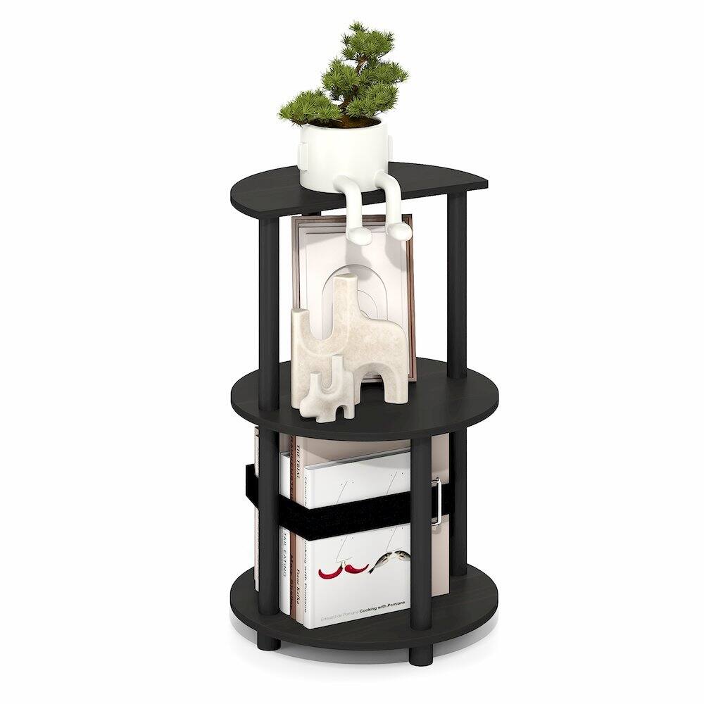 Back. Furinno - TURN-N-TUBE Side Table, Open Shelf Round End Table, Half Round Table Top Night Stand, Toolless Nightstand, Bedside Table - Espresso/Black.