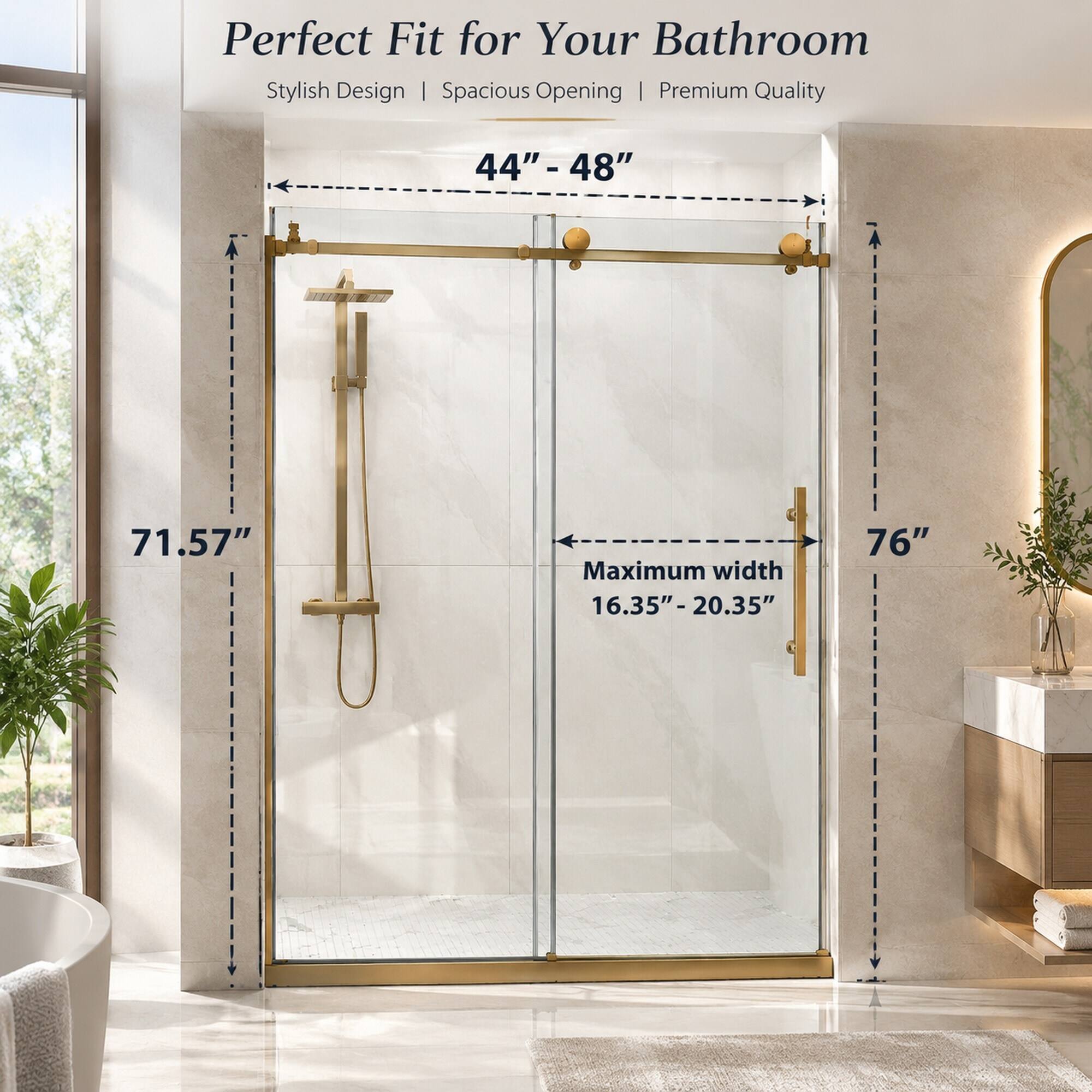 RYHNUYNE 44 48 In W X 76 In H Frameless Shower Door, 1/4 In Clear ...