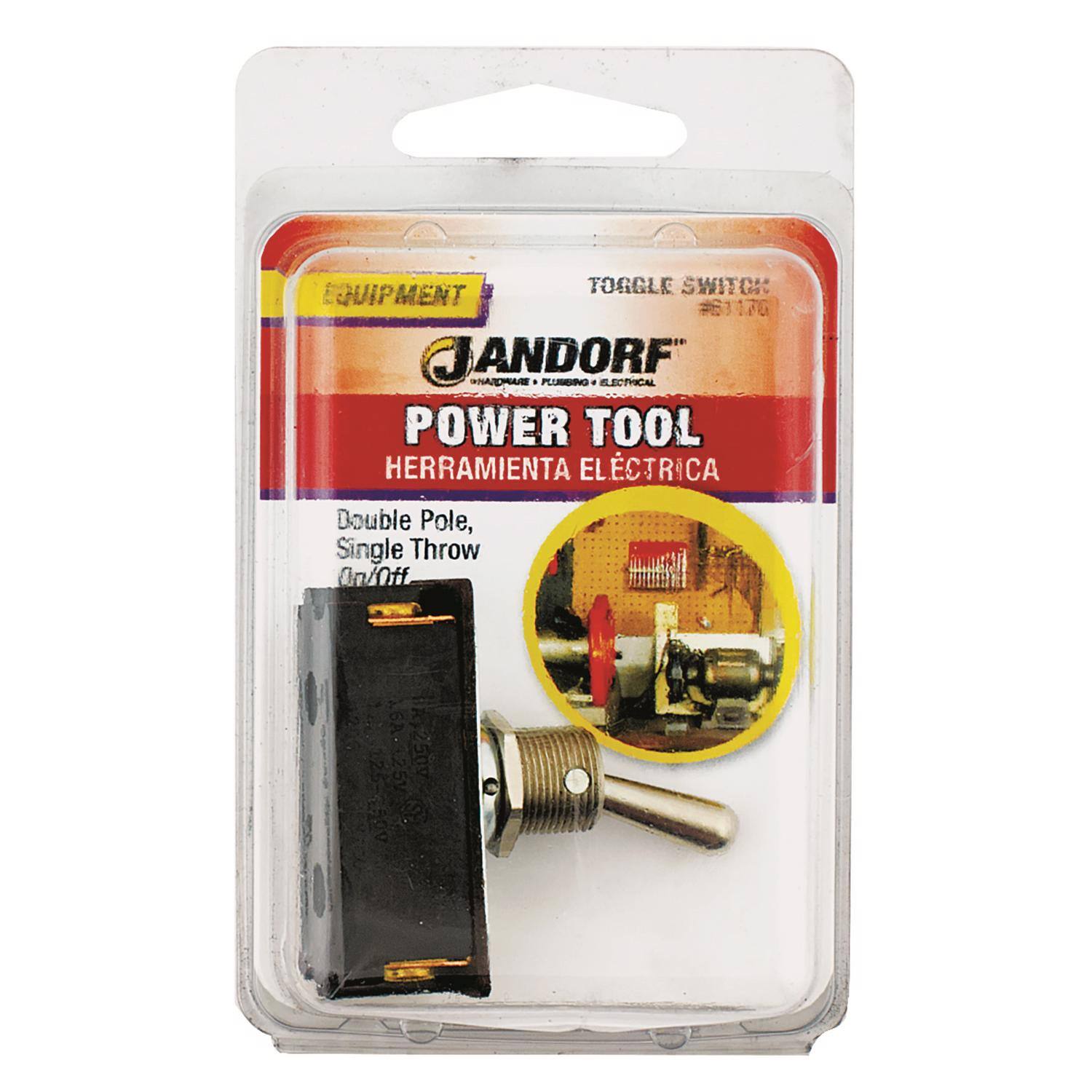 EQUIPMENT TOGGLE SWITCH #1170  
JANDORF  
POWER TOOL  
HERRAMIENTA ELÉCTRICA  
Double Pole, Single Throw On/Off  
250V