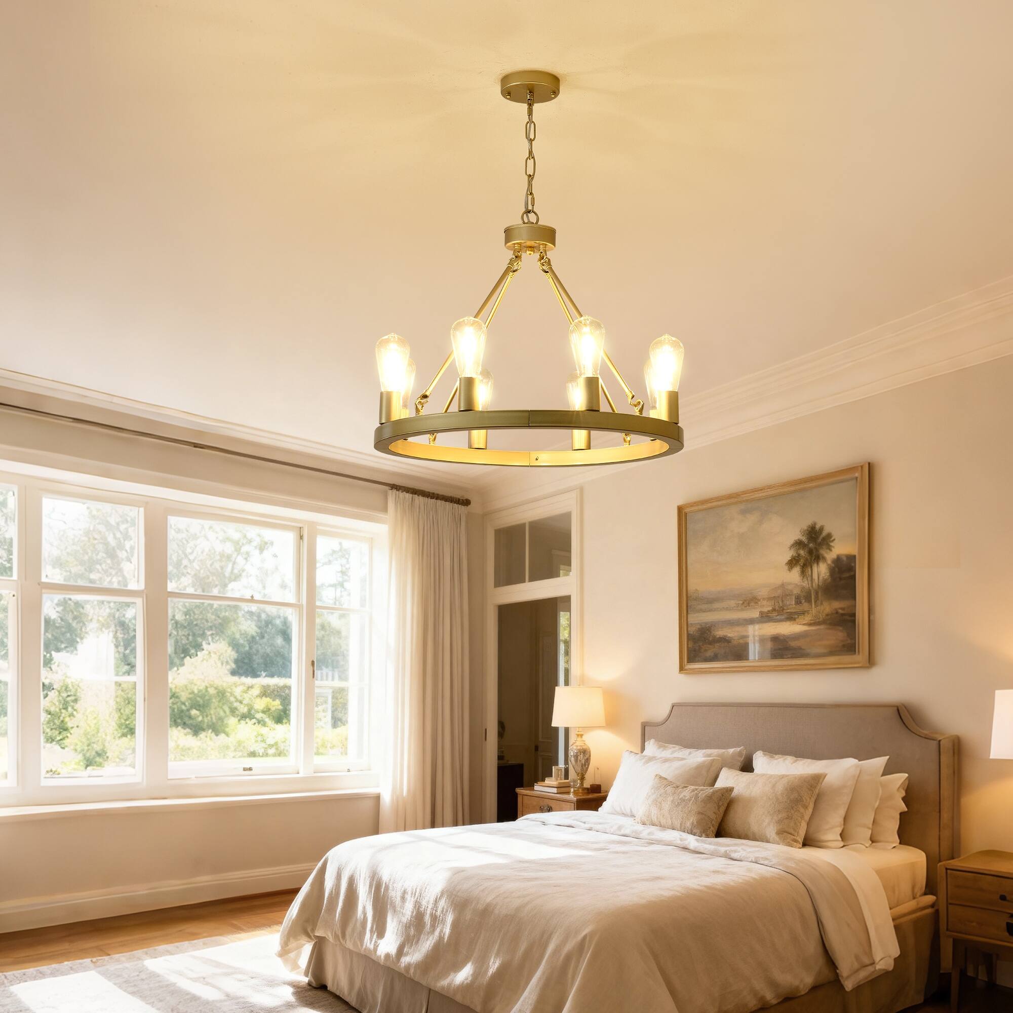 Alt View 1. Boyel Living - 8 Light No Bulbs Gold Wagon Wheel Chandelier with Light E26.