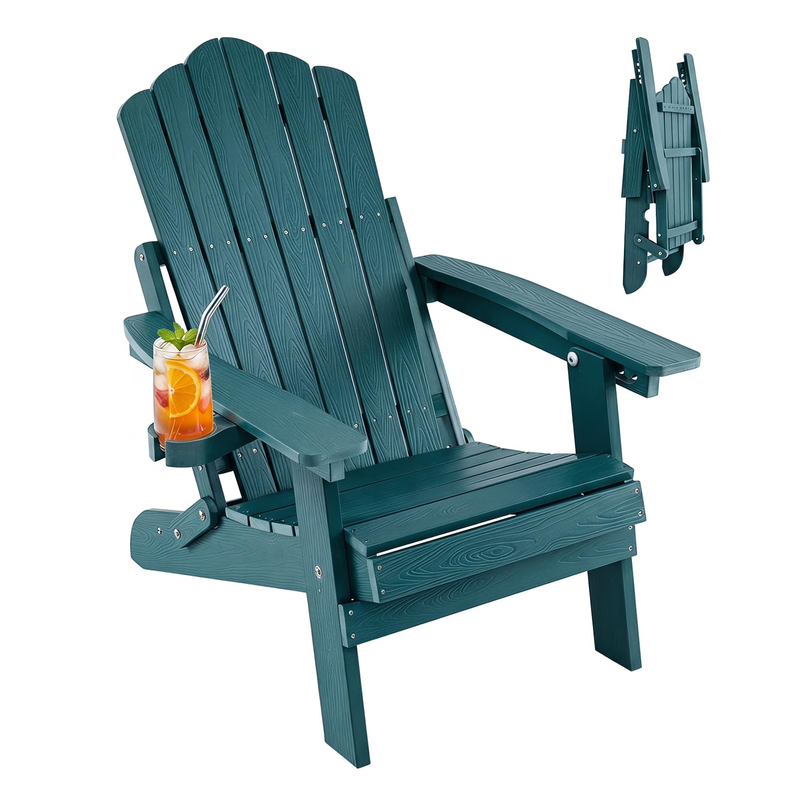 Gymax - Folding Adirondack Chair w/5-Level Backrest Wooden Textured for Lawn Poolside - Green price history on PriceWatchPro
