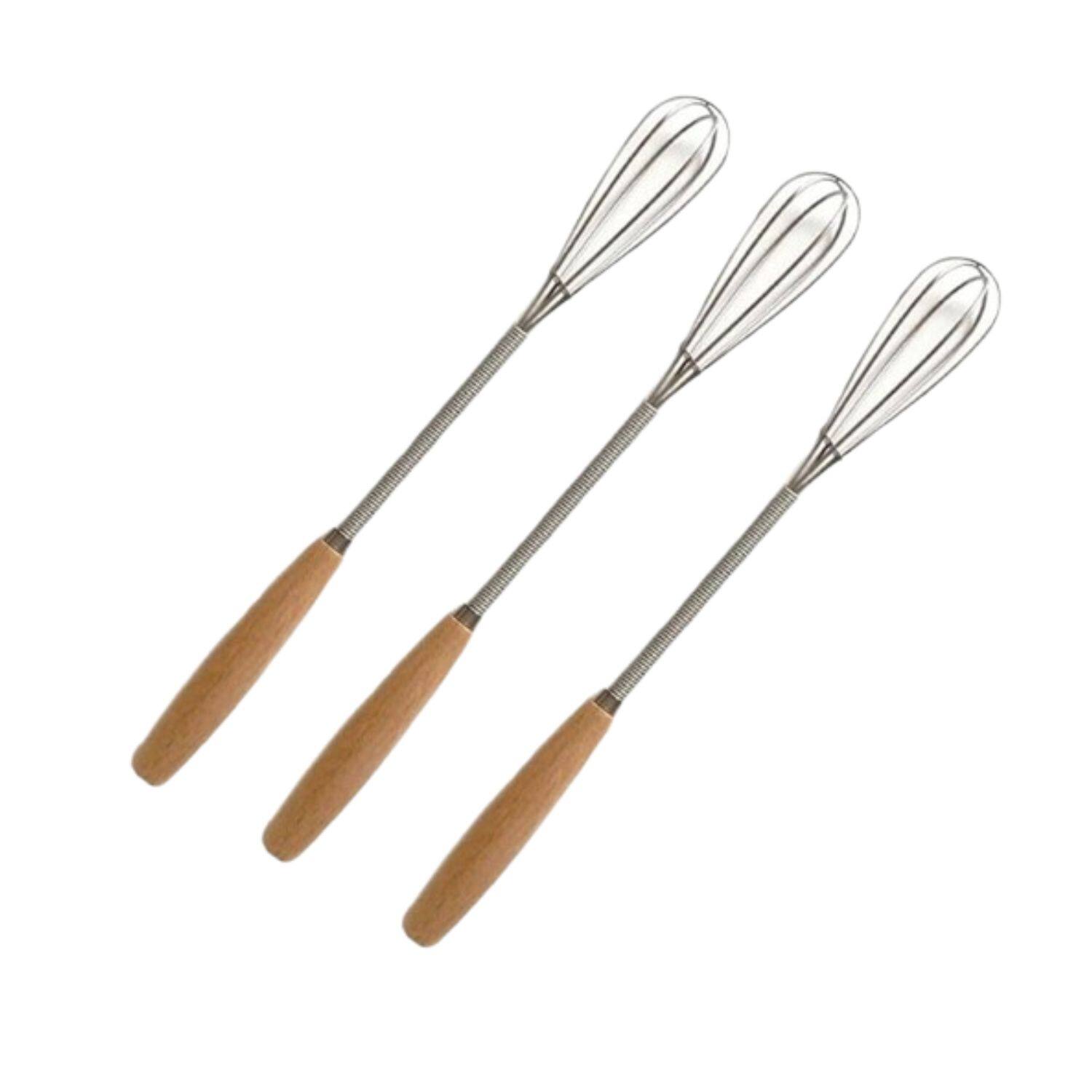 Home Collection - 3-Piece Mini Whisk Set with Wood Handle – Stainless Steel Egg Beaters