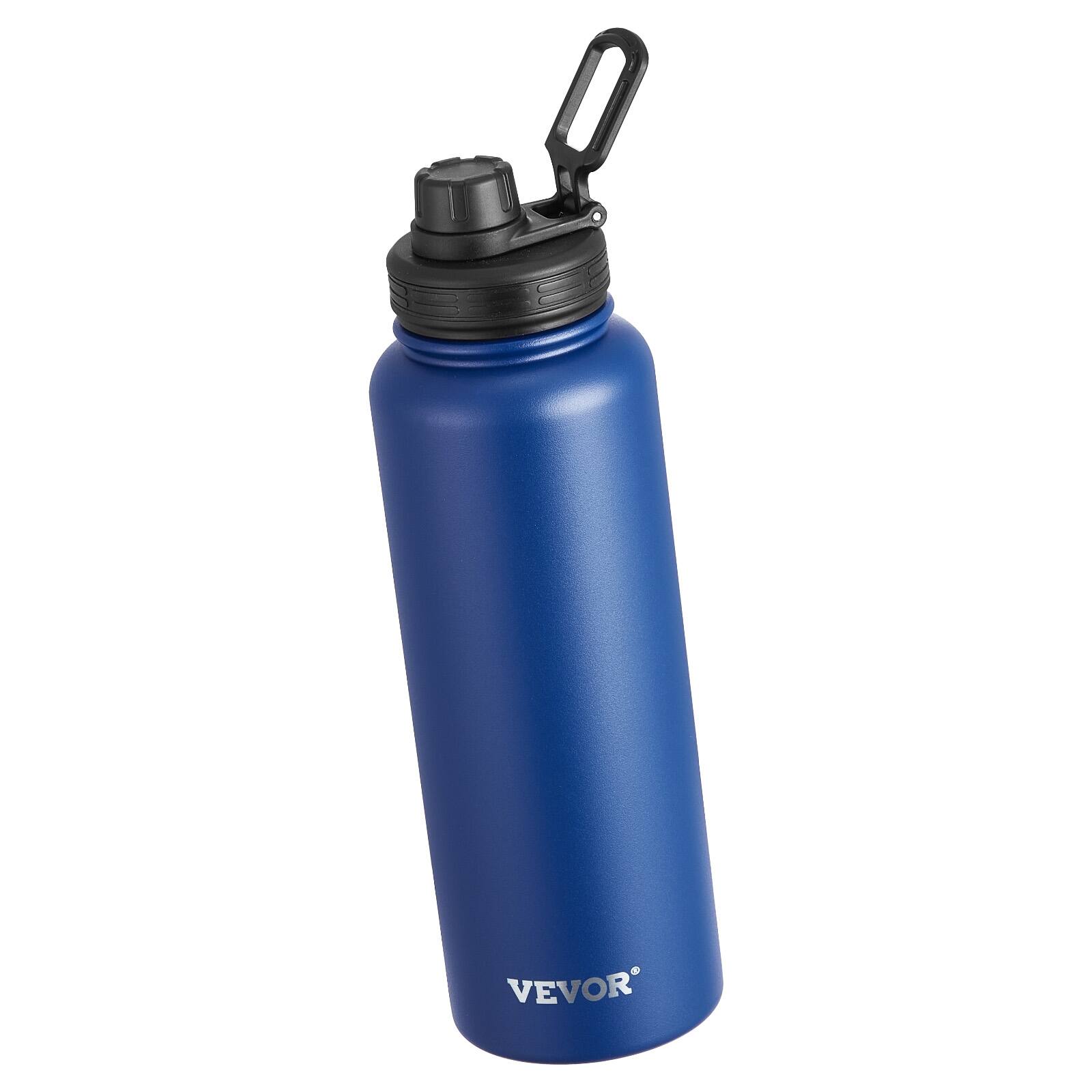 Alt View 5. VEVOR - 40 oz Insulated Water Bottle, Stainless Steel Camping & Hiking Hydration Flask with Wide Mouth Lid, Sports Coffee Cup - Blue Body, Black Lid.