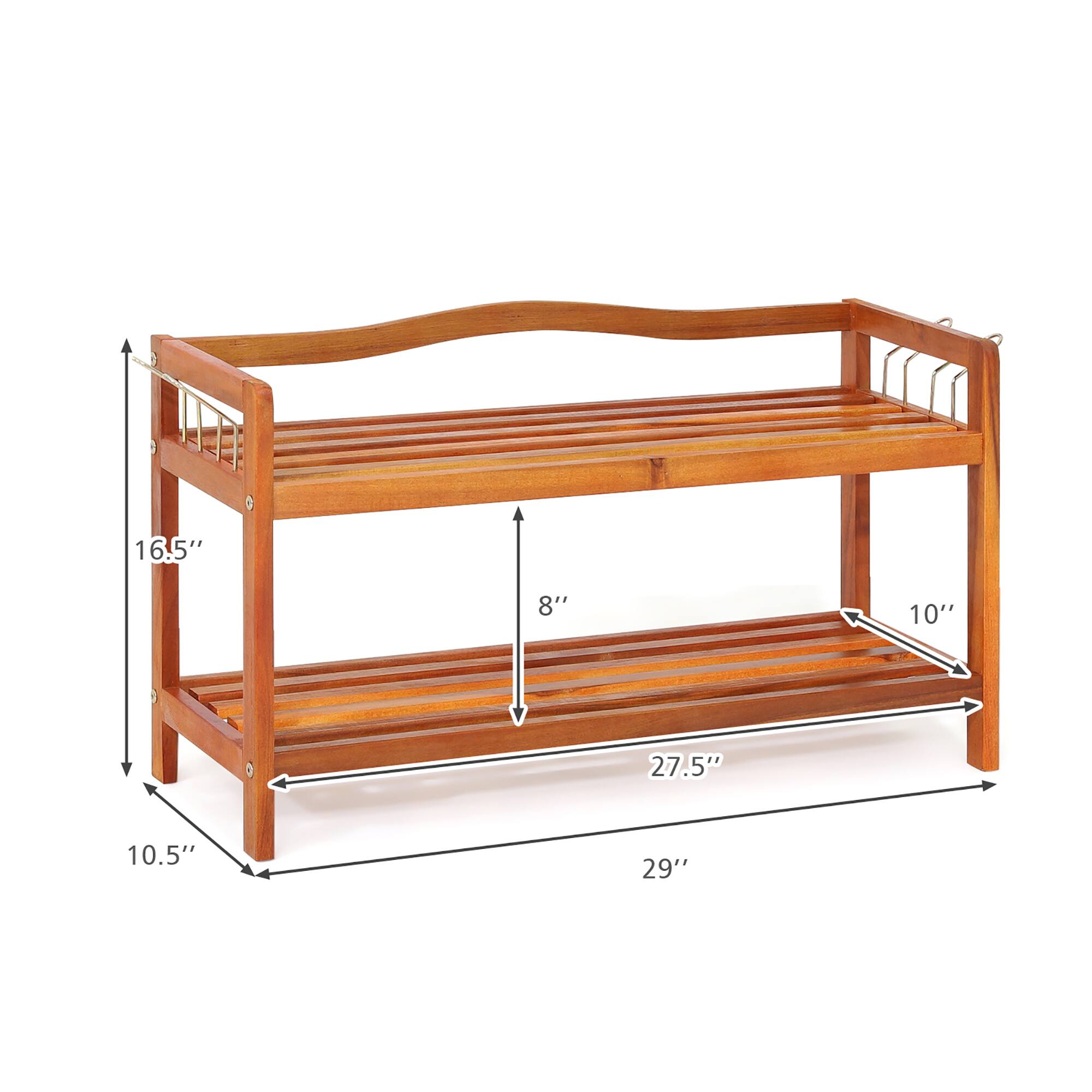 The text on the image reads: "16.5" 8" 10" 27.5" 10.5" 29". This indicates the dimensions of the wooden bed frame, which measures 16.5 inches in width, 8 inches in height, and 10 inches in depth. The bed frame is designed to be 27.5 inches tall, with a height of 10.5 inches at the headboard and 29 inches at the footboard.