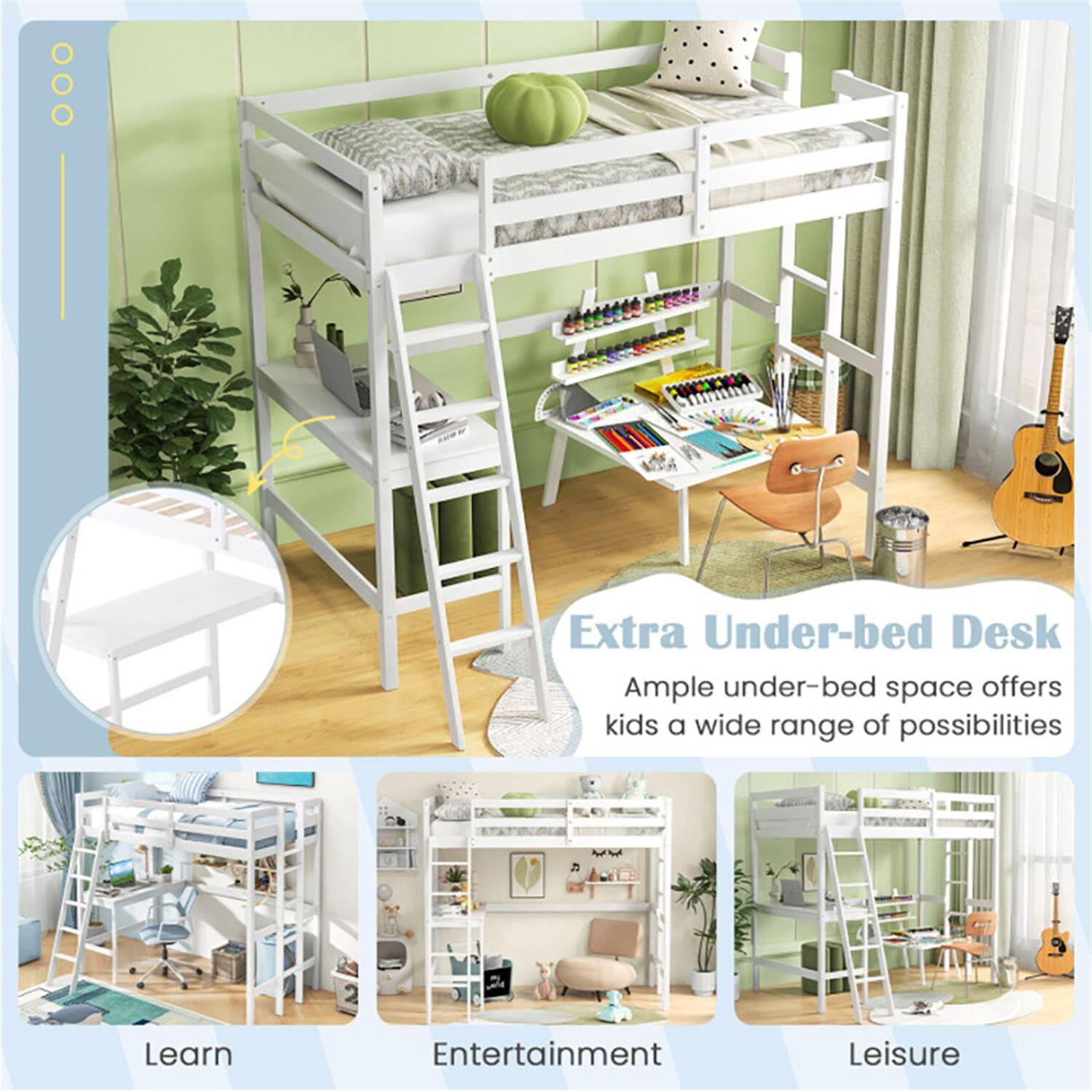 Extra Under-bed Desk

Ample under-bed space offers kids a wide range of possibilities

Learn  
Entertainment  
Leisure