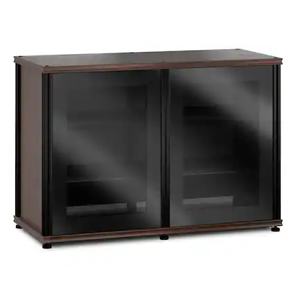 Front. Salamander Designs - Salamander Designs Synergy 323 Twin AV Cabinet (Dark Walnut with Black Glass & Black Posts) - Dark Walnut/Black.