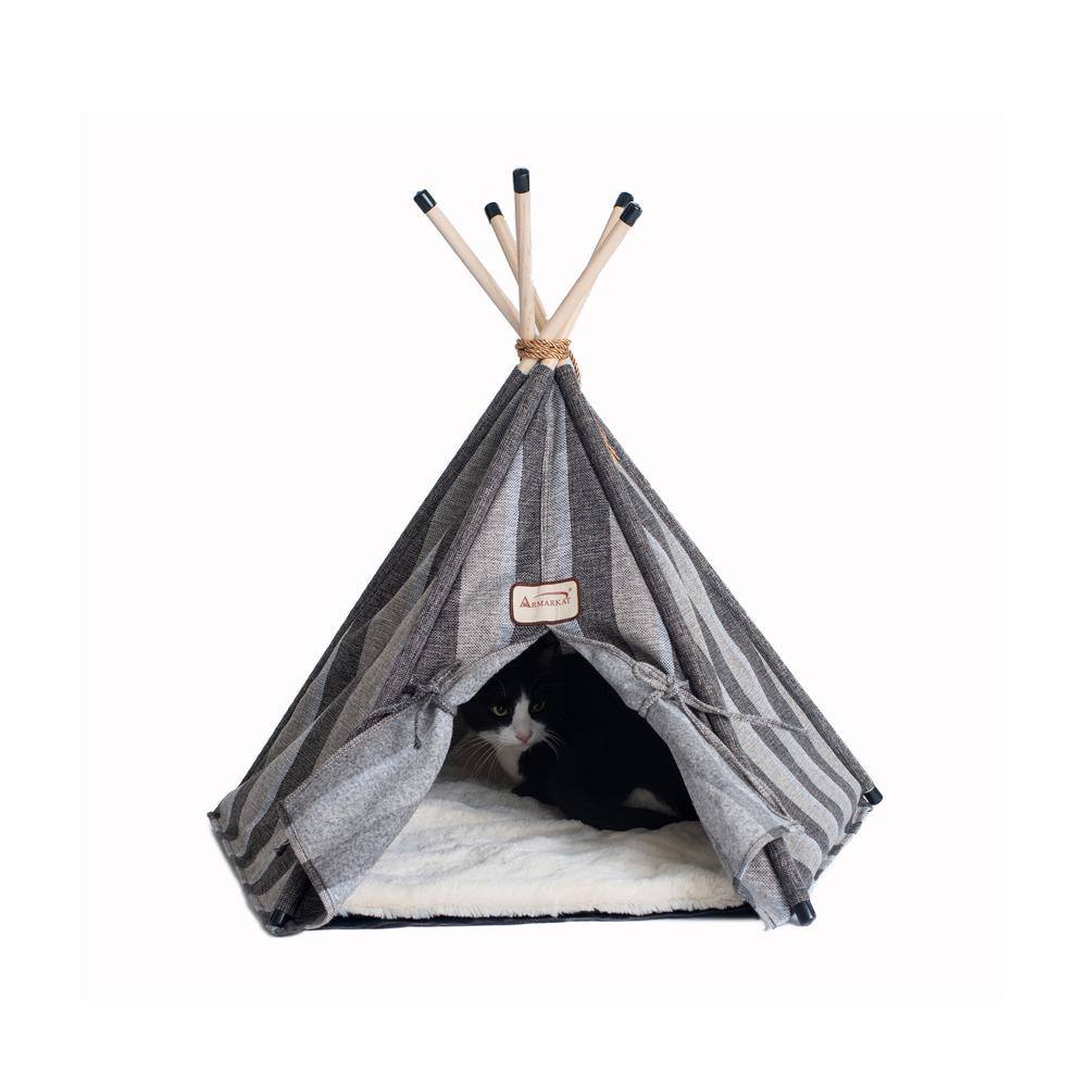 Alt View 6. Armarkat - Cat Bed Teepee Style With Striped Pattern - Gray.