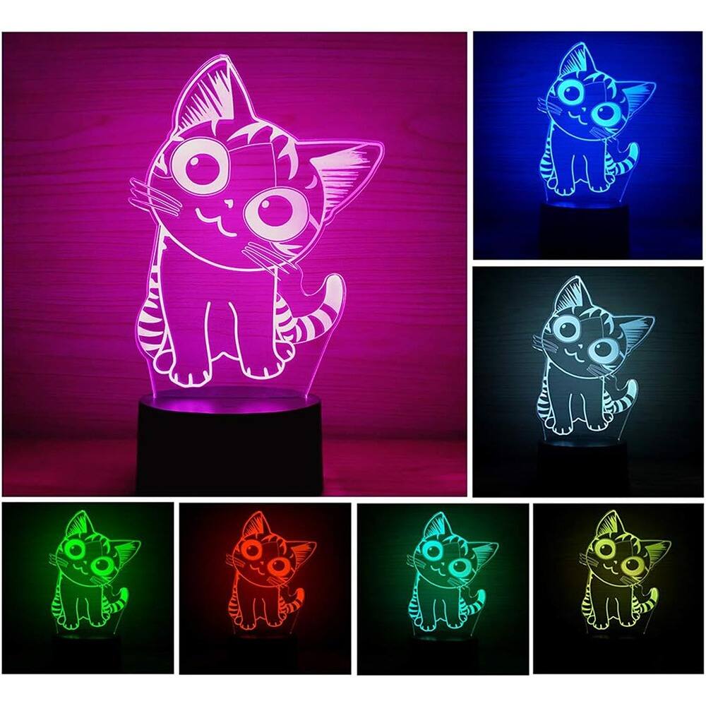 Alt View 3. Schertz - 3D Cat Optical Illusion LED Night Light – 7 Color Touch Control, USB Powered.