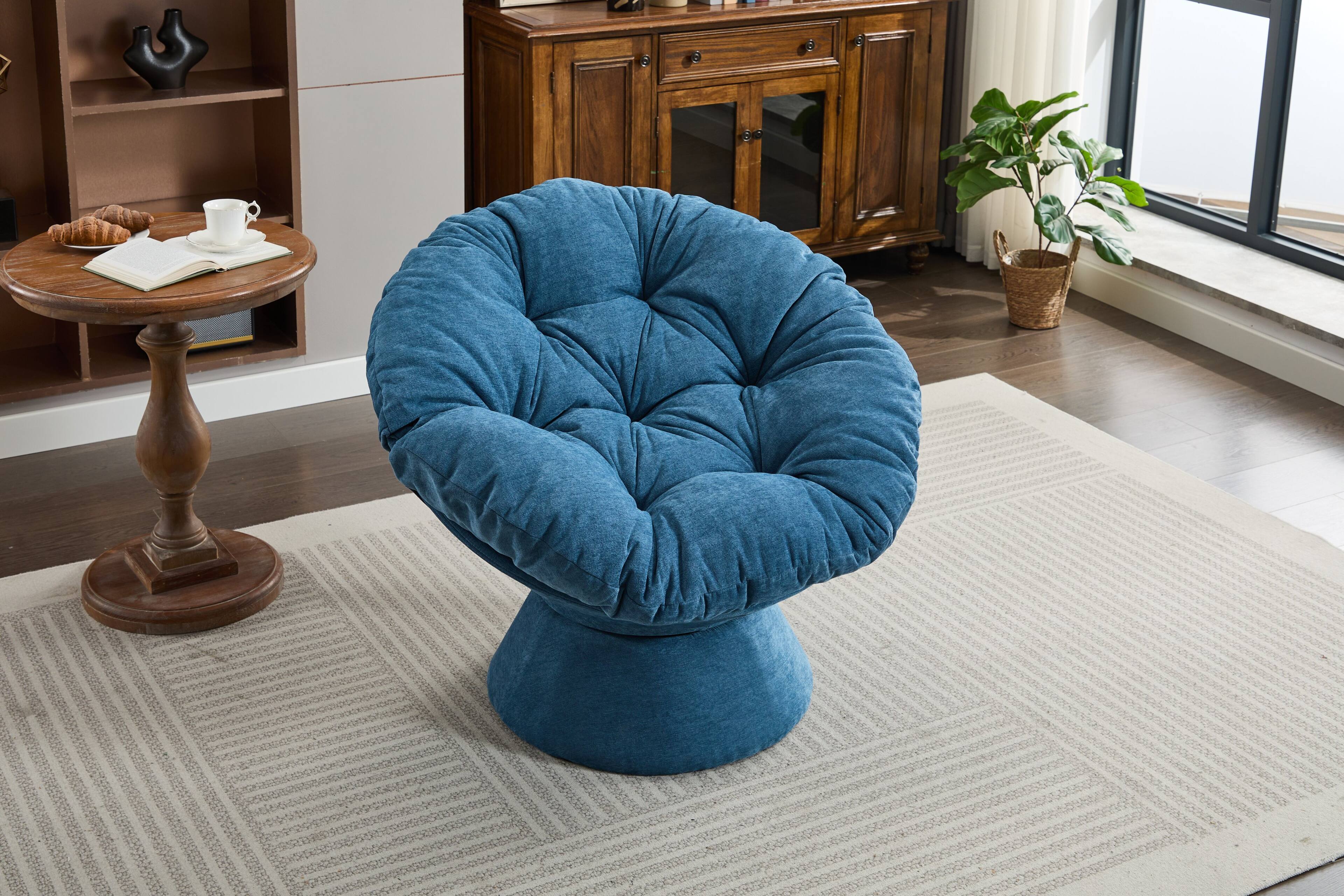 GOODSILO - Swivel Accent Chair - 360° Barrel Papasan Chair for Living Room Bedroom - Light Blue