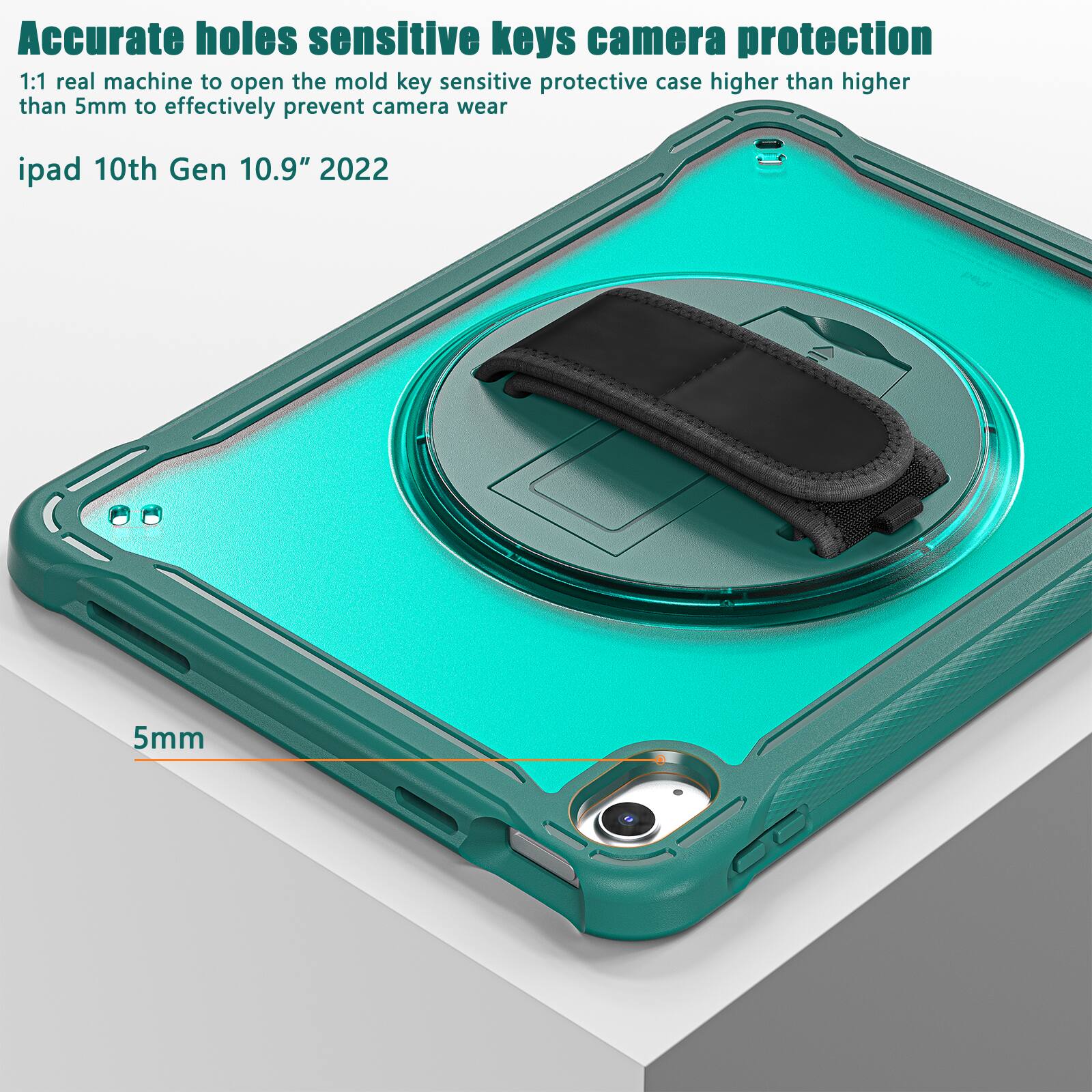 Accurate holes sensitive keys camera protection  
1:1 real machine to open the mold key sensitive protective case higher than higher than 5mm to effectively prevent camera wear  
ipad 10th Gen 10.9" 2022